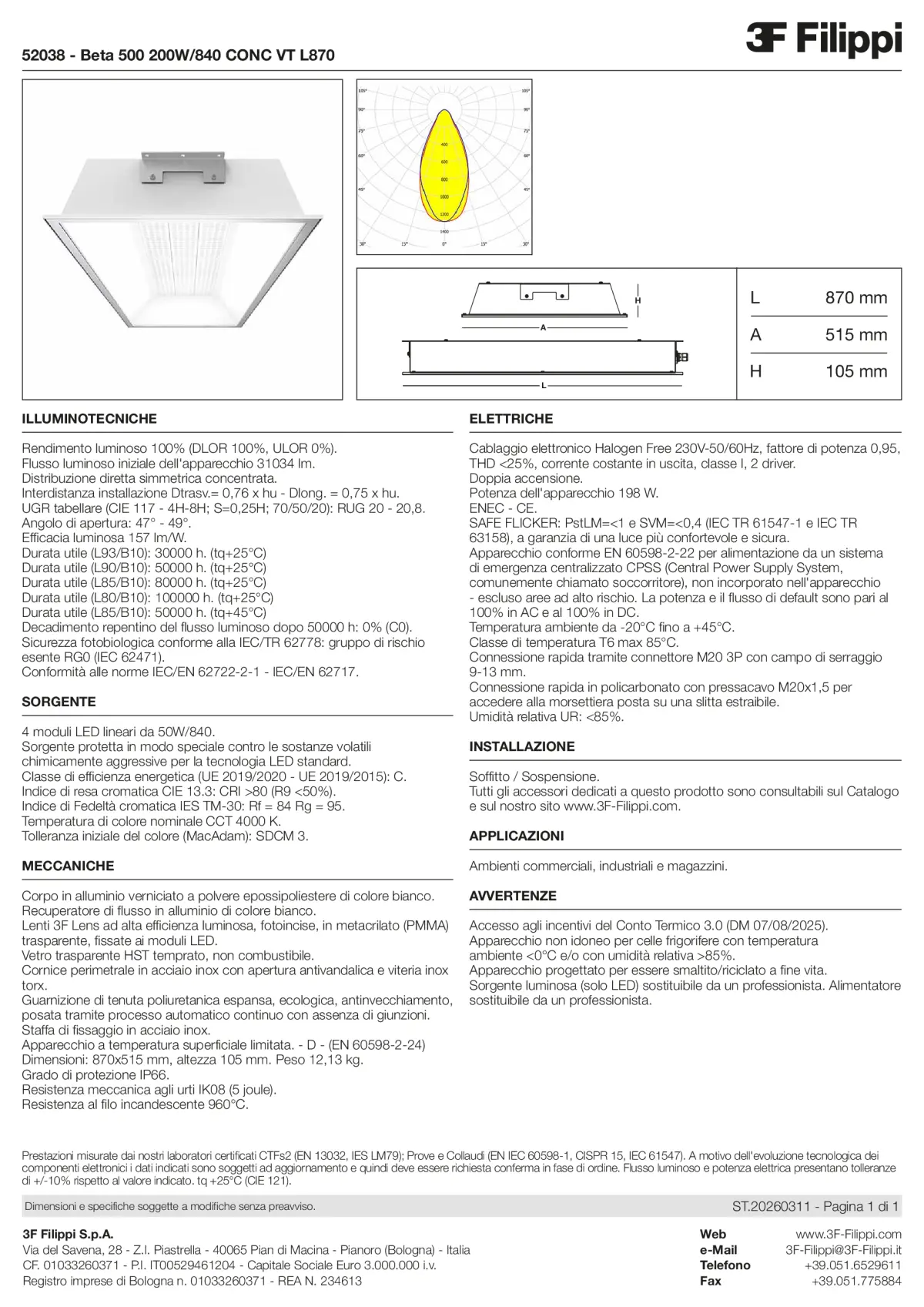 52038 - Beta 500 200W-840 CONC VT L870 - Datasheet - it