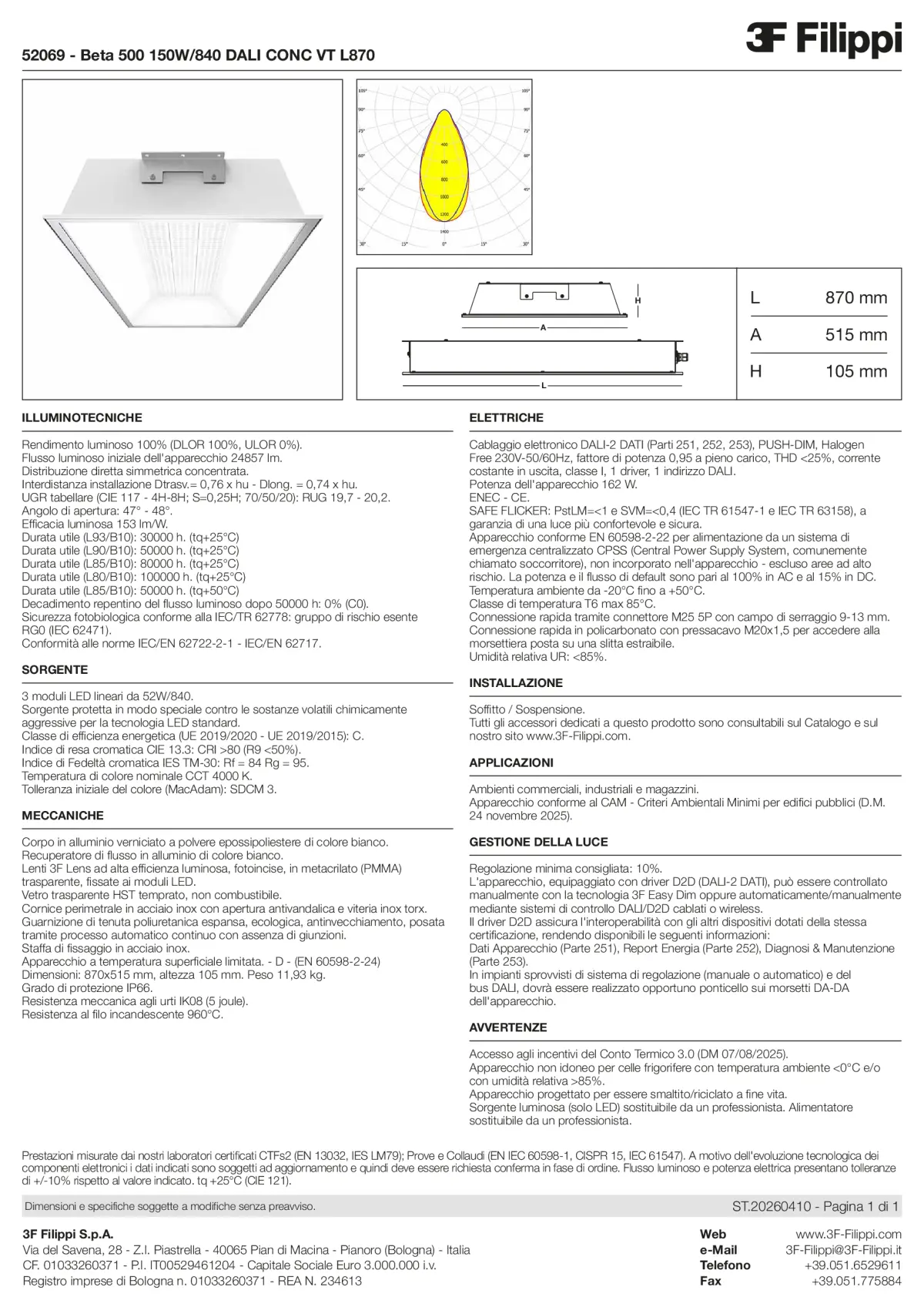 52069 - Beta 500 150W-840 DALI CONC VT L870 - Datasheet - it