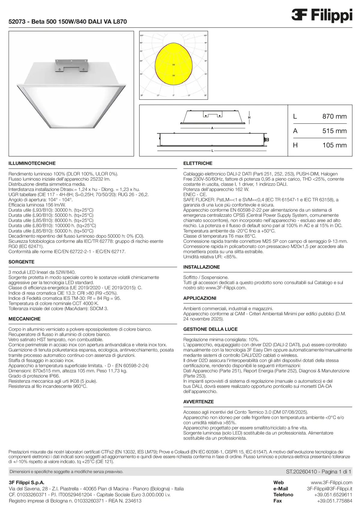 52073 - Beta 500 150W-840 DALI VA L870 - Datasheet - it