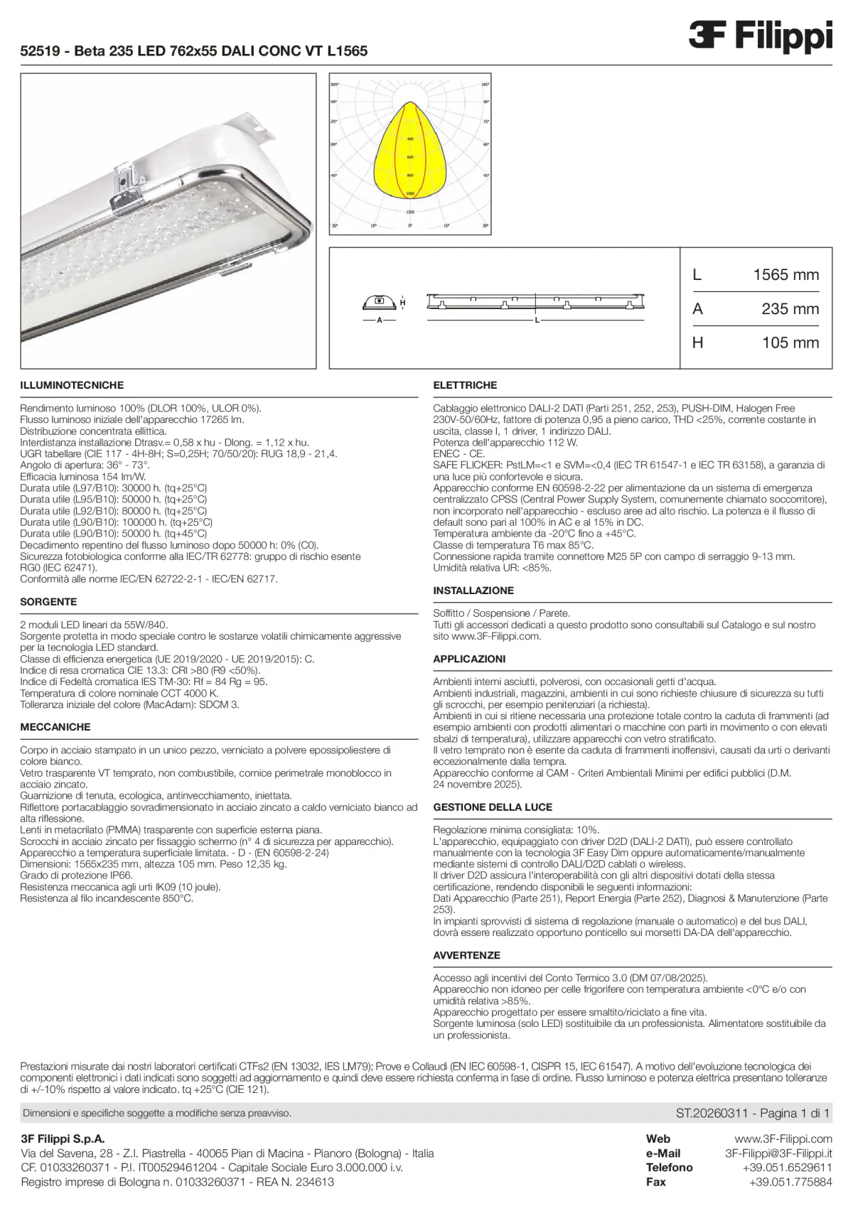 52519 - Beta 235 LED 762x55 DALI CONC VT L1565 - Datasheet - it