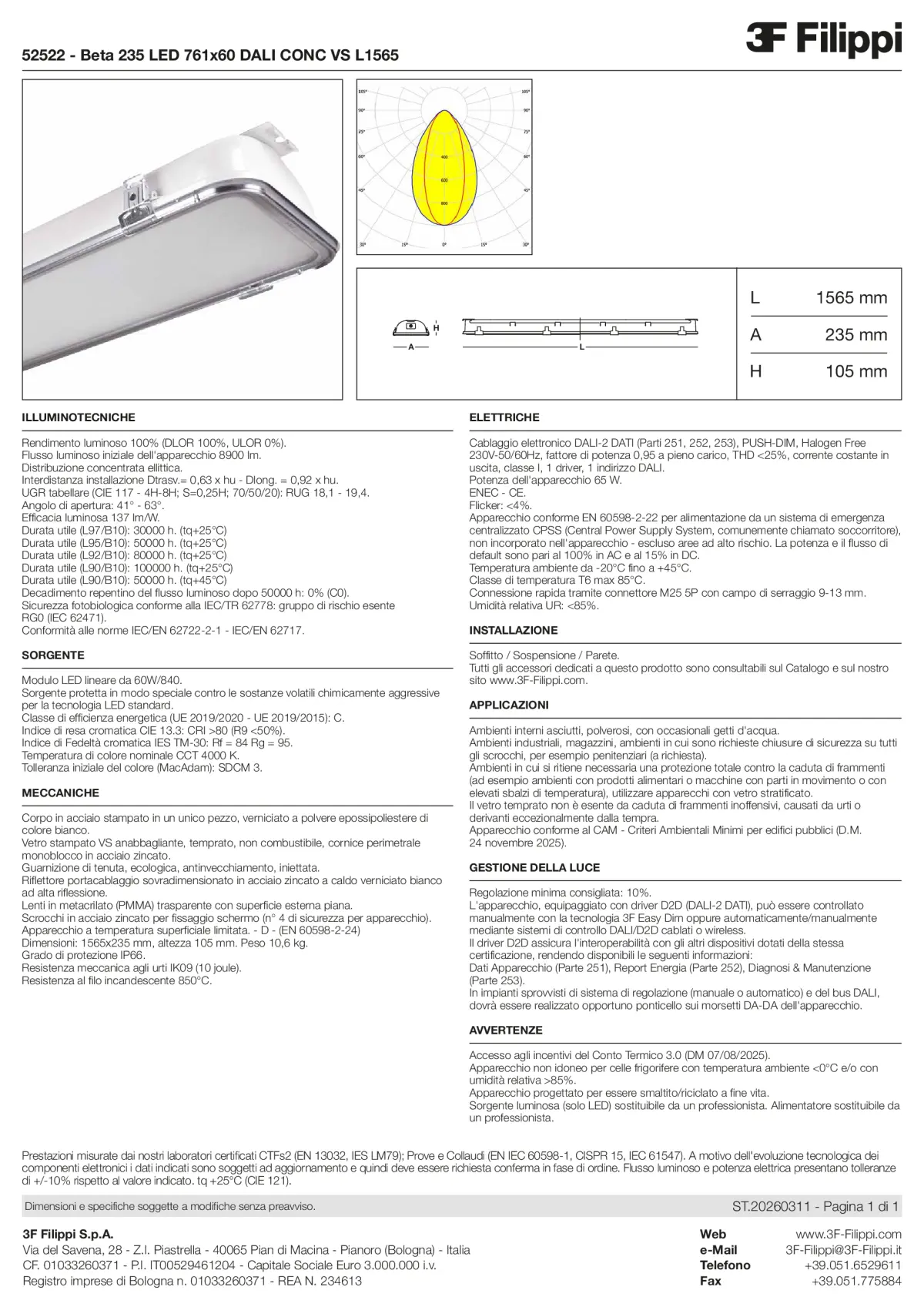 52522 - Beta 235 LED 761x60 DALI CONC VS L1565 - Datasheet - it