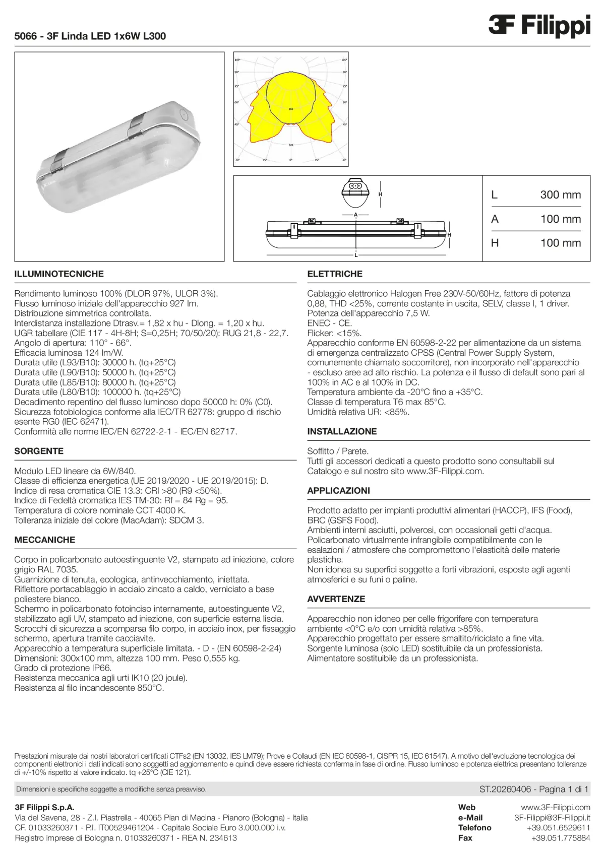 5066 - 3F Linda LED 1x6W L300 - Datasheet - it