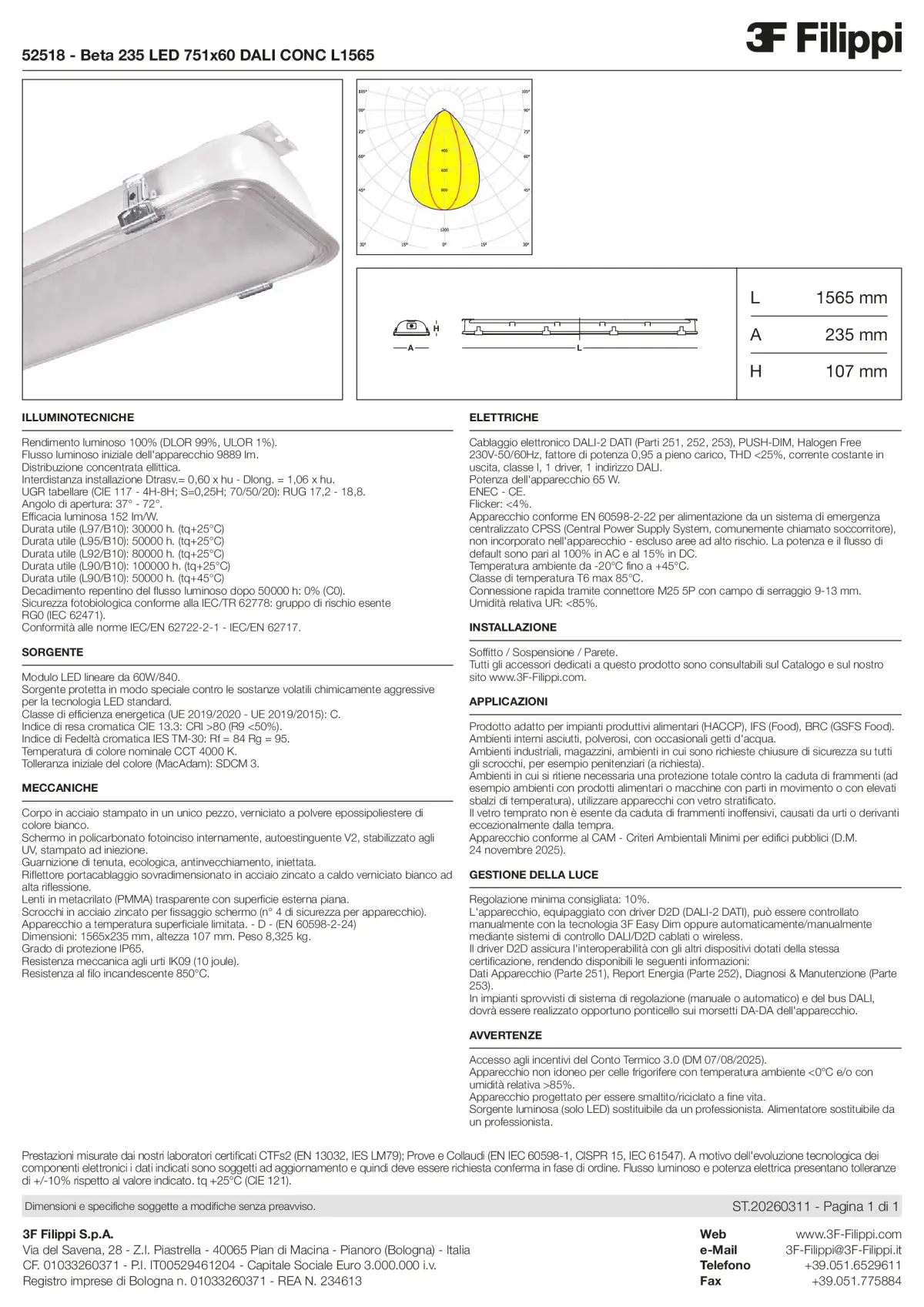 52518 - Beta 235 LED 751x60 DALI CONC L1565 - Datasheet - it