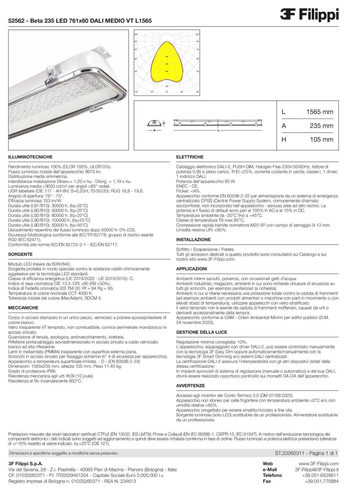 52562 - Beta 235 LED 761x60 DALI MEDIO VT L1565 - Datasheet - it