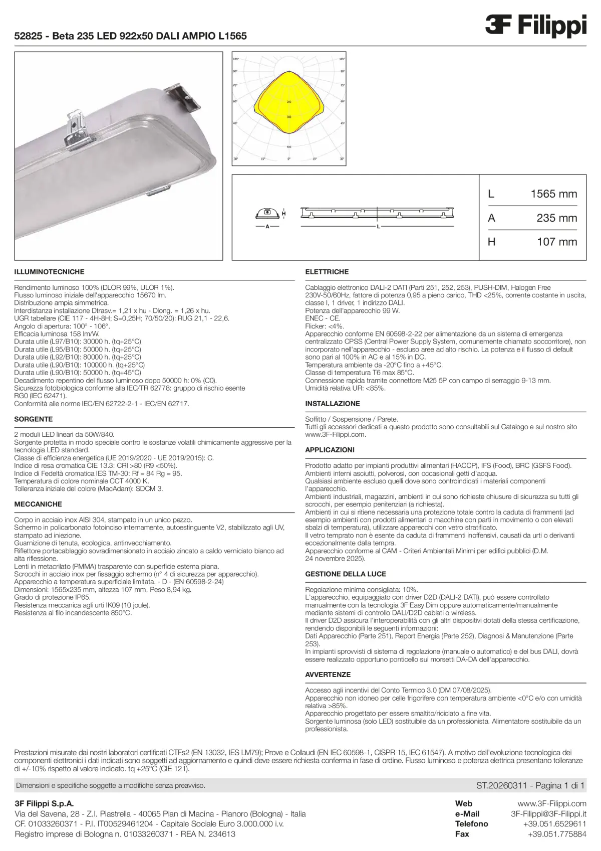 52825 - Beta 235 LED 922x50 DALI AMPIO L1565 - Datasheet - it