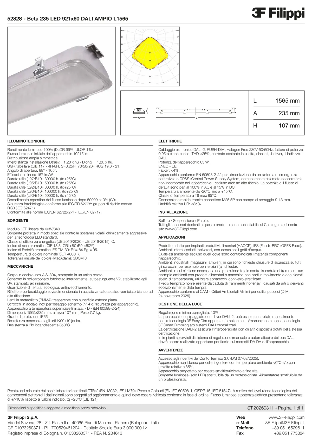 52828 - Beta 235 LED 921x60 DALI AMPIO L1565 - Datasheet - it