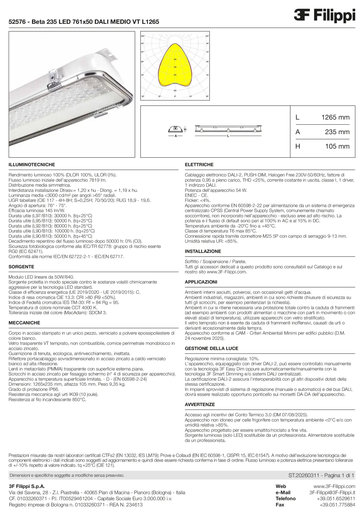 52576 - Beta 235 LED 761x50 DALI MEDIO VT L1265 - Datasheet - it