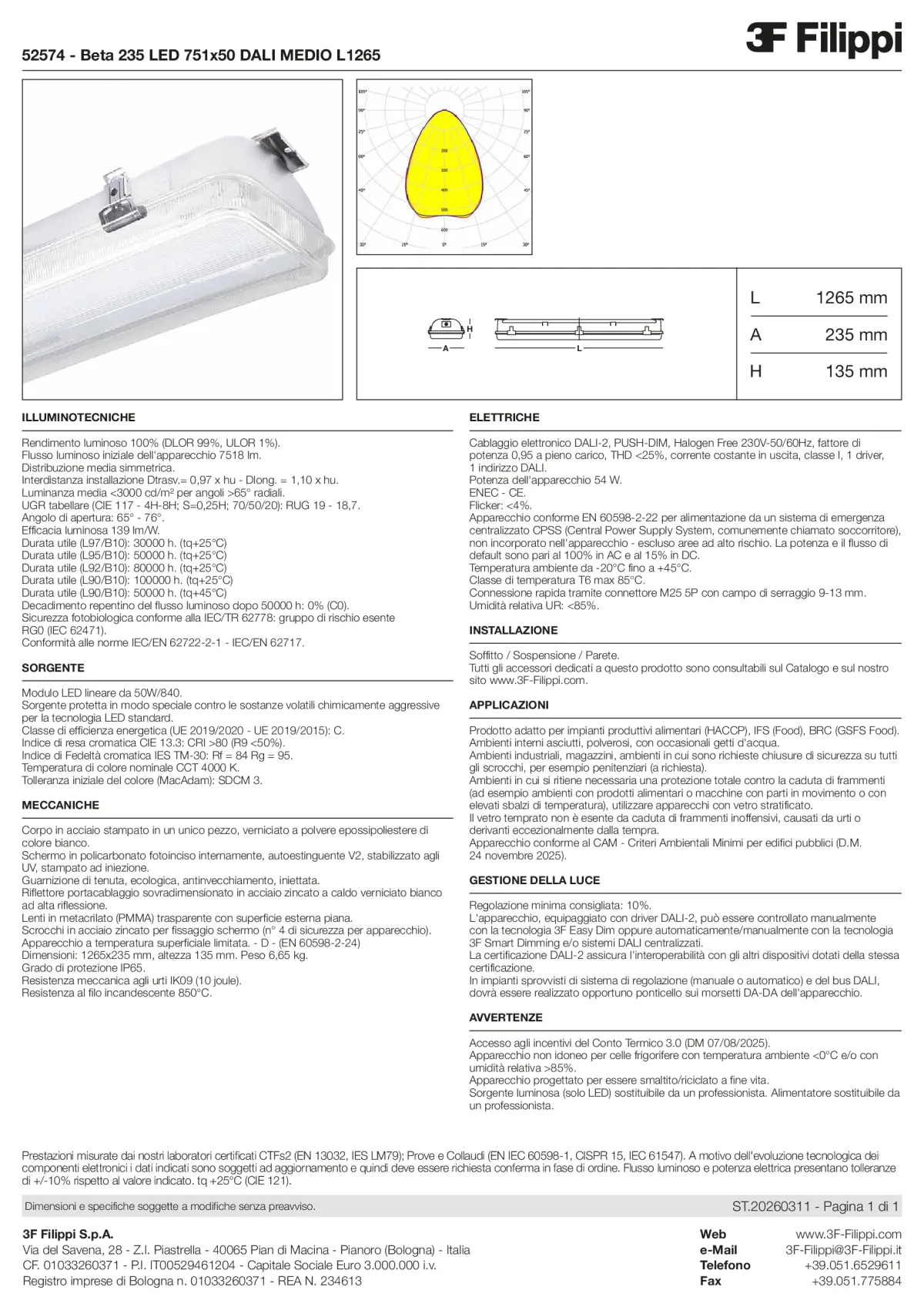 52574 - Beta 235 LED 751x50 DALI MEDIO L1265 - Datasheet - it