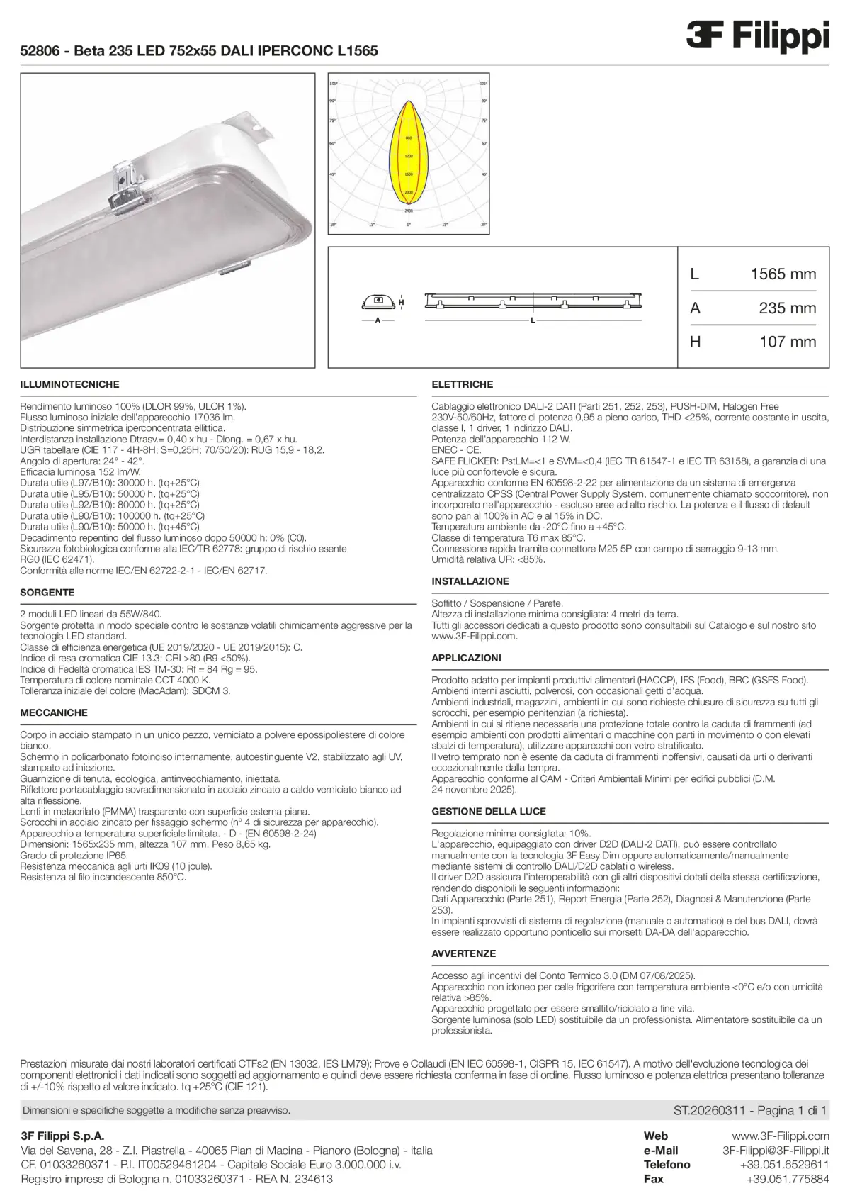 52806 - Beta 235 LED 752x55 DALI IPERCONC L1565 - Datasheet - it
