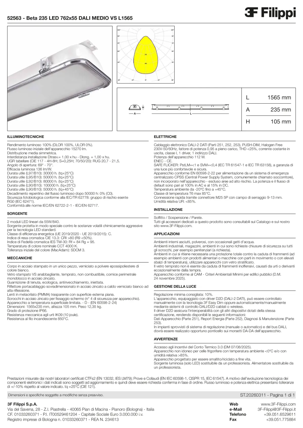 52563 - Beta 235 LED 762x55 DALI MEDIO VS L1565 - Datasheet - it