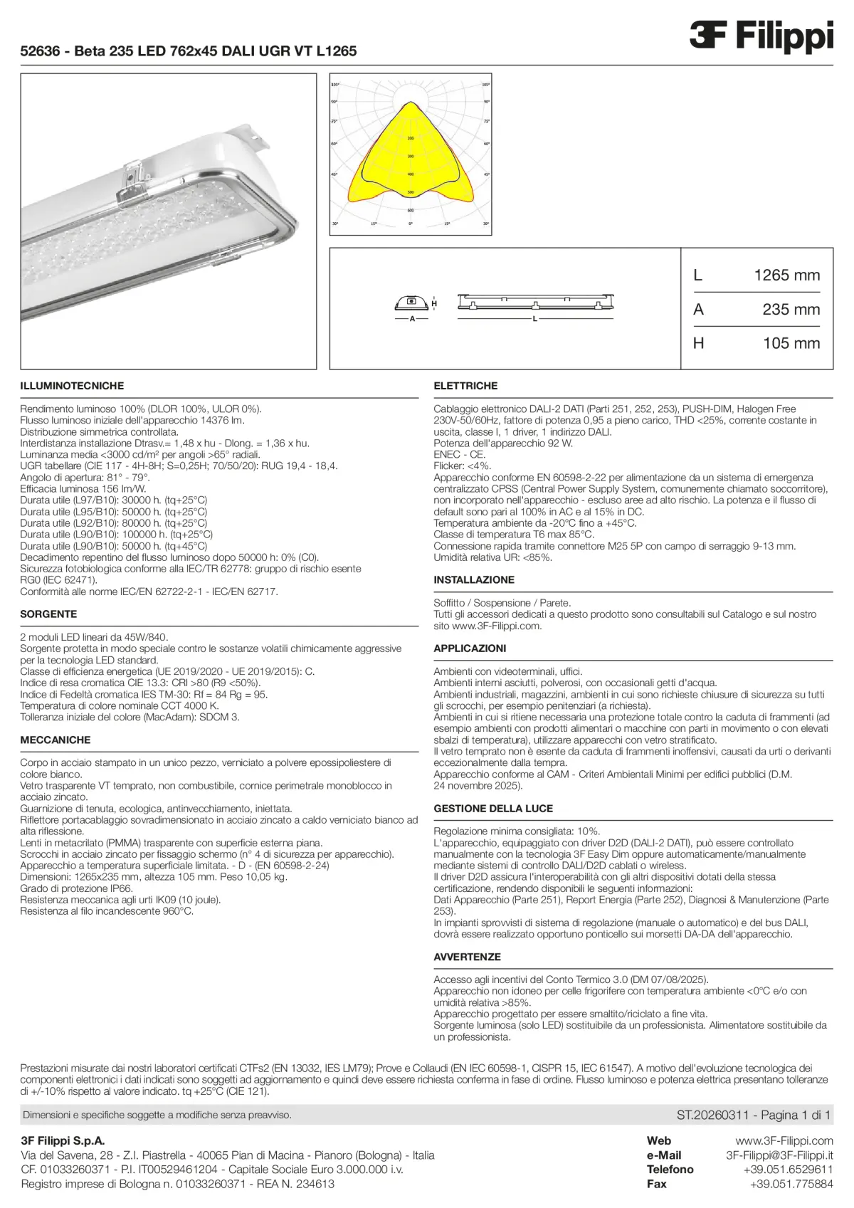 52636 - Beta 235 LED 762x45 DALI UGR VT L1265 - Datasheet - it