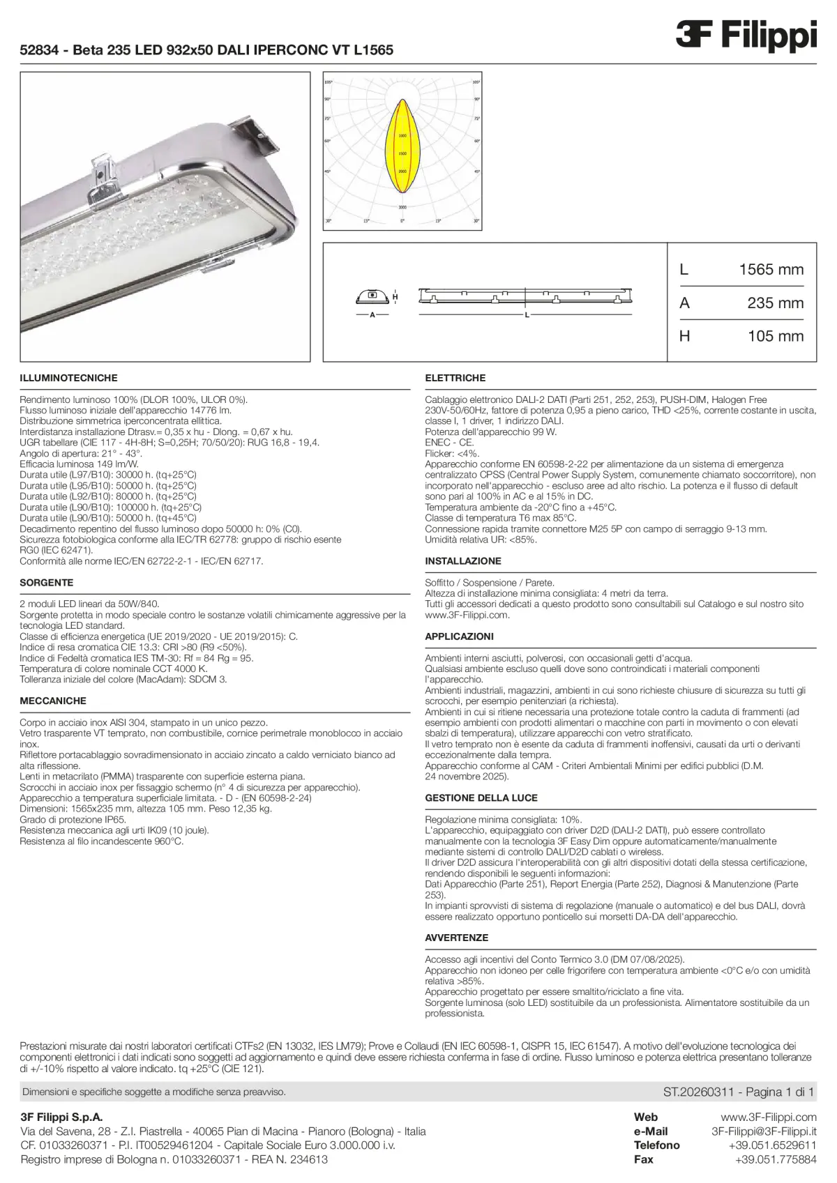 52834 - Beta 235 LED 932x50 DALI IPERCONC VT L1565 - Datasheet - it