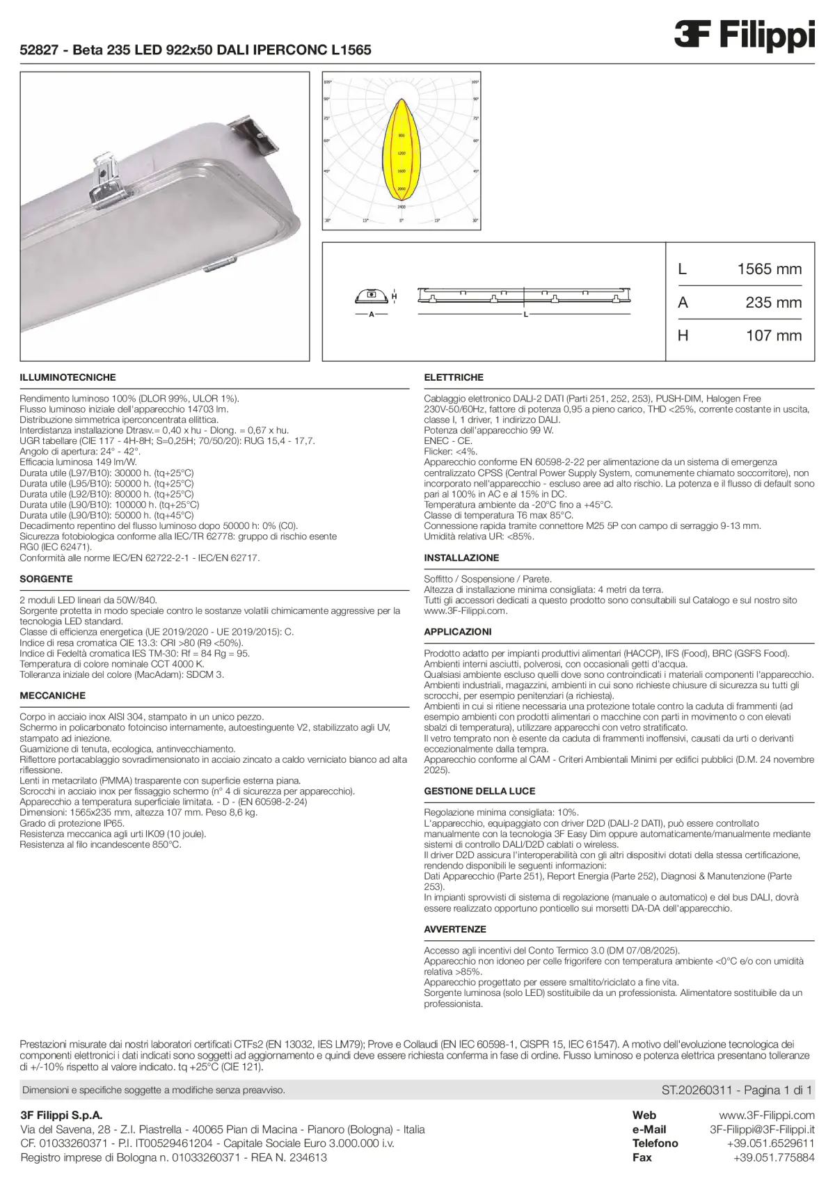 52827 - Beta 235 LED 922x50 DALI IPERCONC L1565 - Datasheet - it