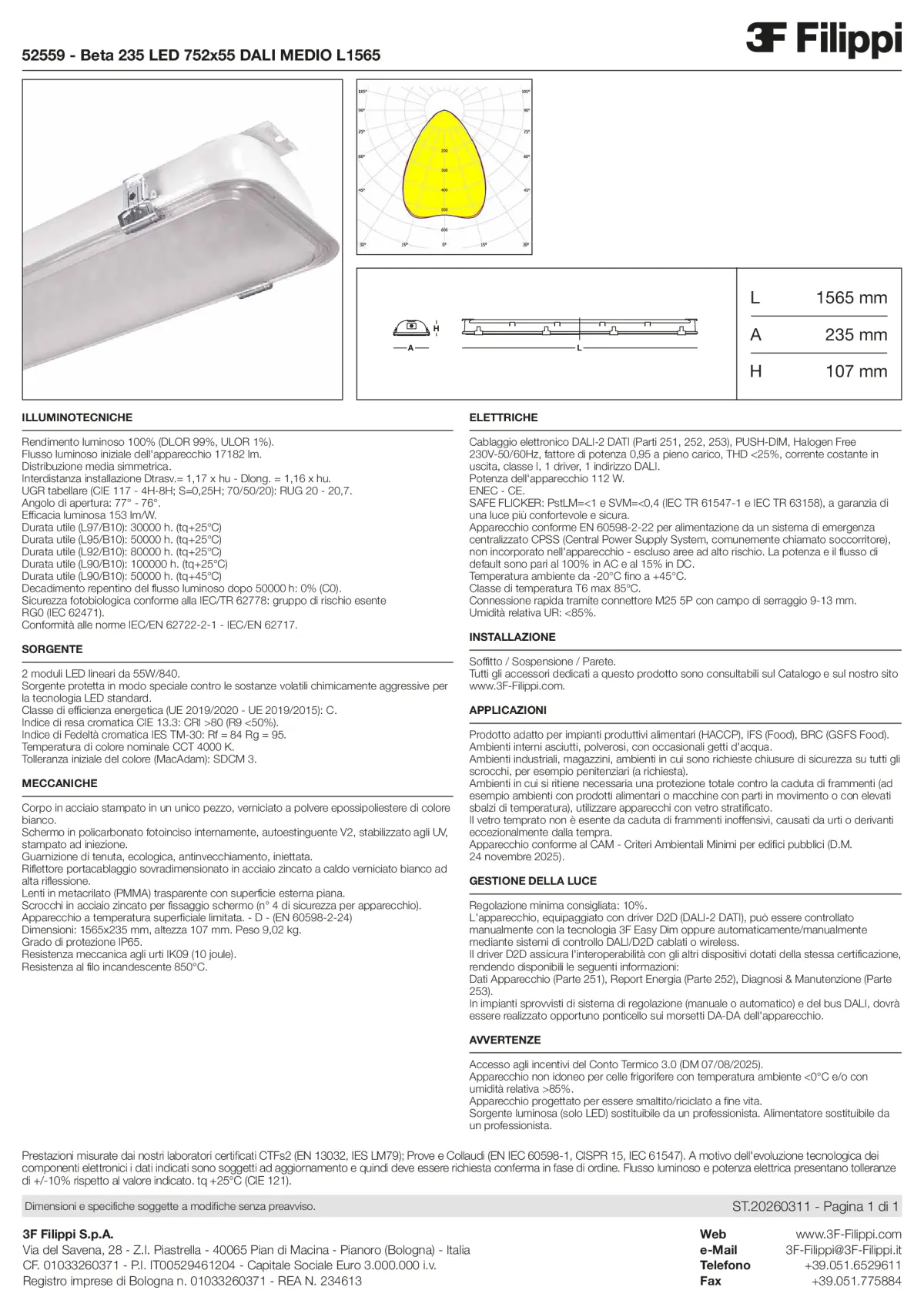 52559 - Beta 235 LED 752x55 DALI MEDIO L1565 - Datasheet - it