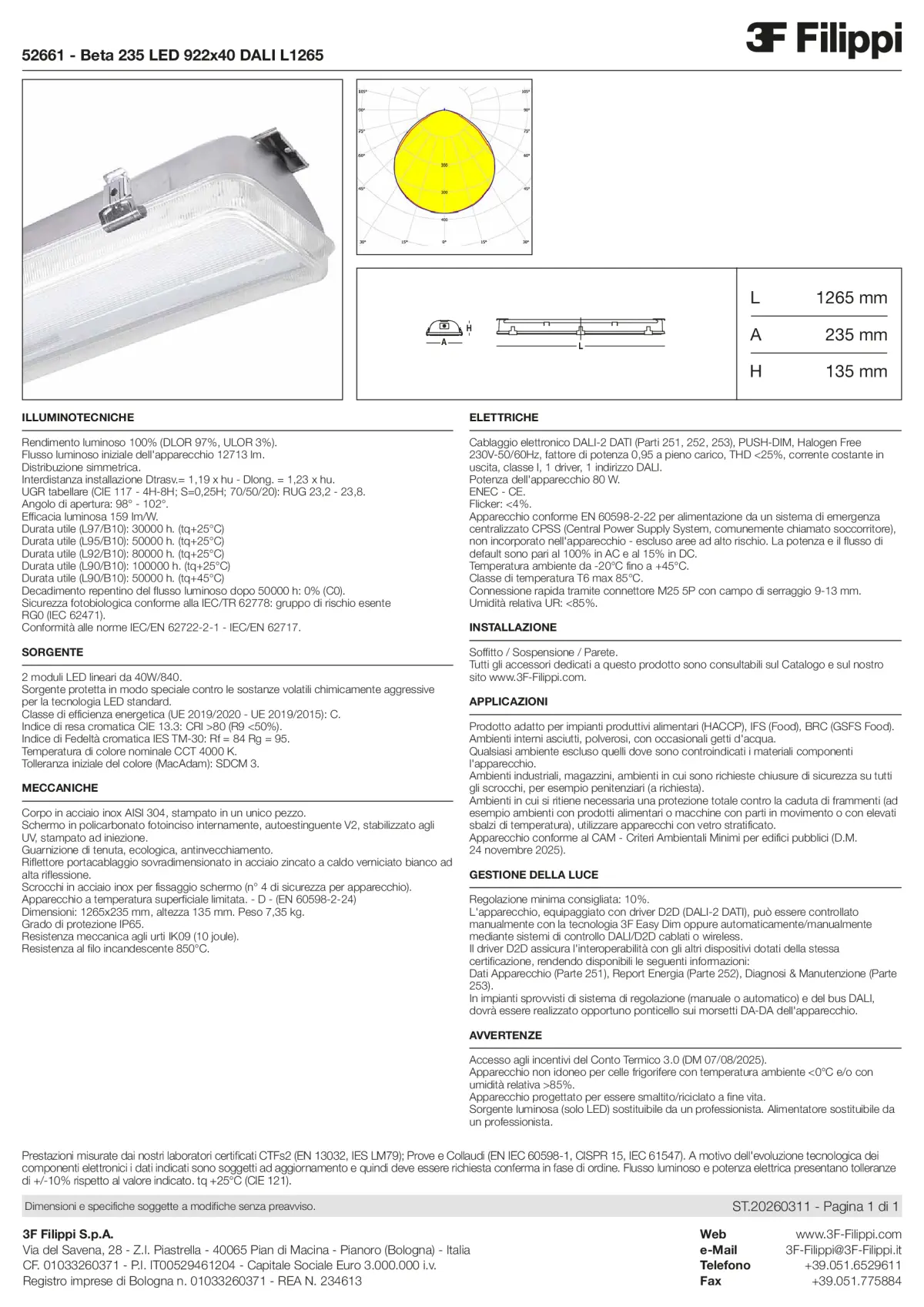 52661 - Beta 235 LED 922x40 DALI L1265 - Datasheet - it
