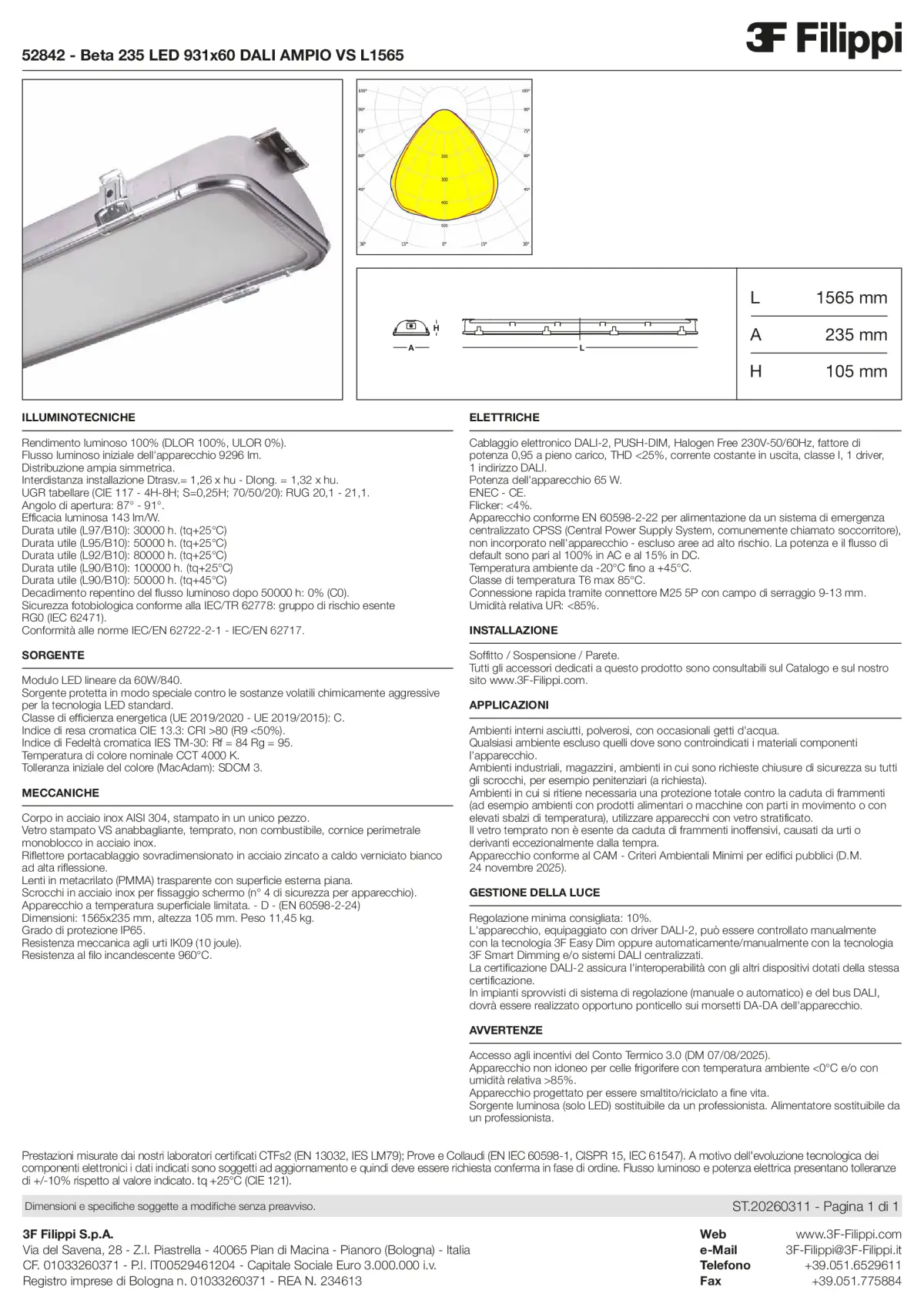 52842 - Beta 235 LED 931x60 DALI AMPIO VS L1565 - Datasheet - it