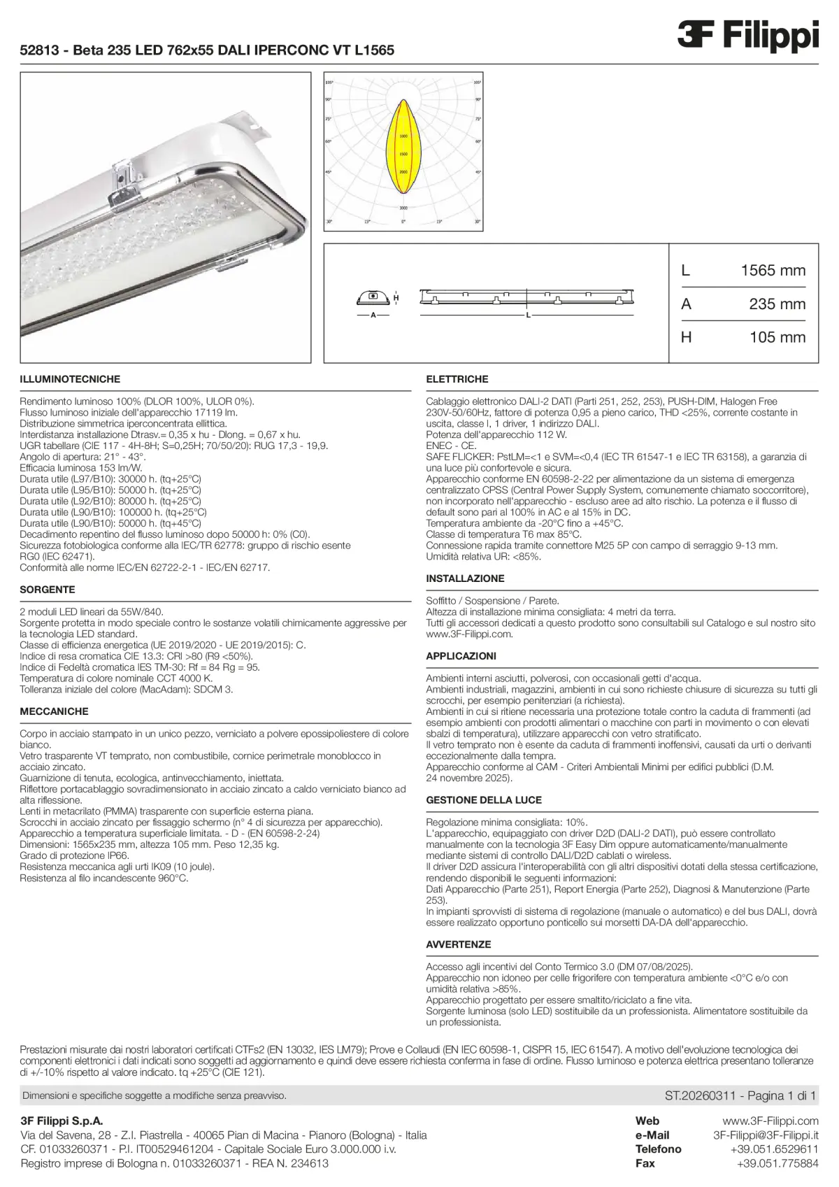 52813 - Beta 235 LED 762x55 DALI IPERCONC VT L1565 - Datasheet - it