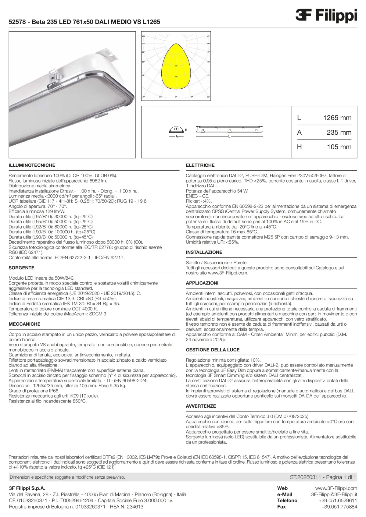 52578 - Beta 235 LED 761x50 DALI MEDIO VS L1265 - Datasheet - it