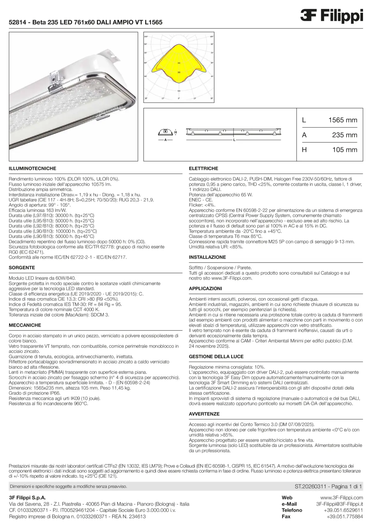52814 - Beta 235 LED 761x60 DALI AMPIO VT L1565 - Datasheet - it