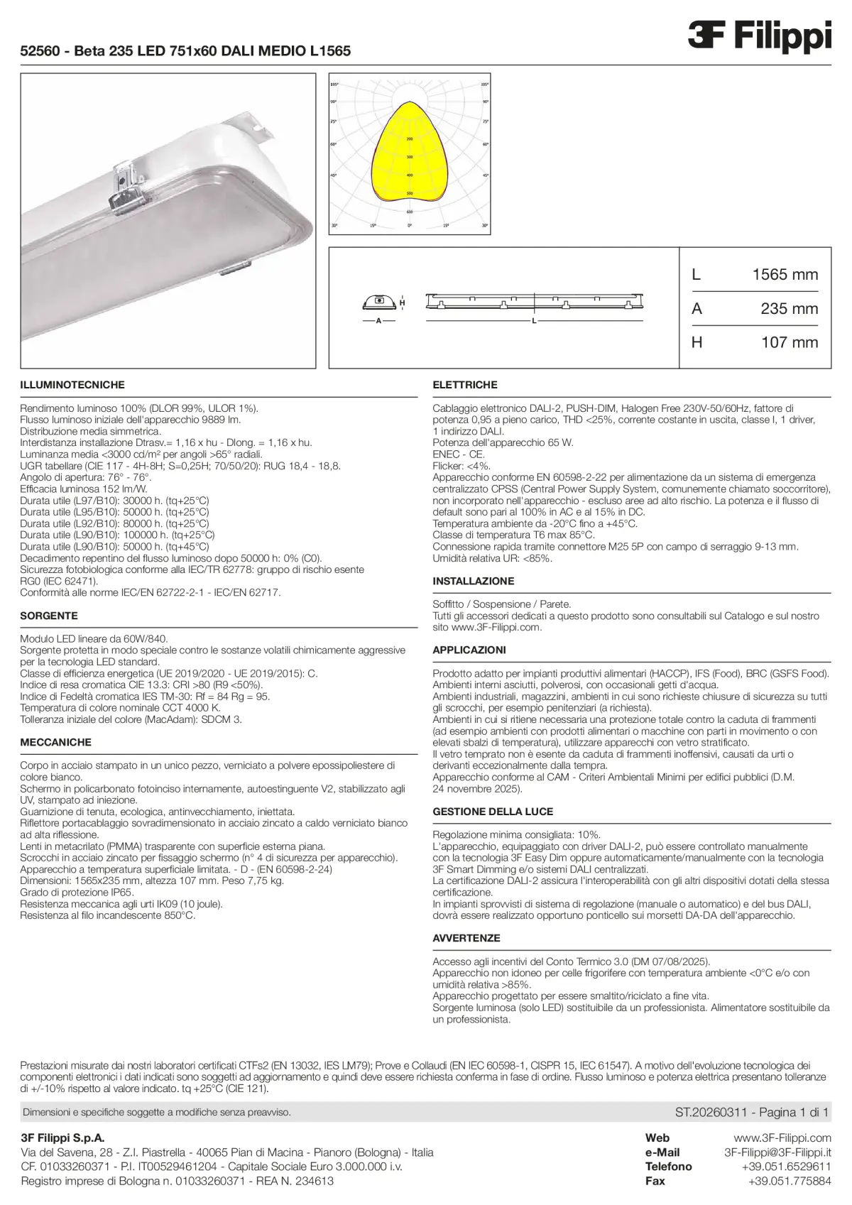 52560 - Beta 235 LED 751x60 DALI MEDIO L1565 - Datasheet - it