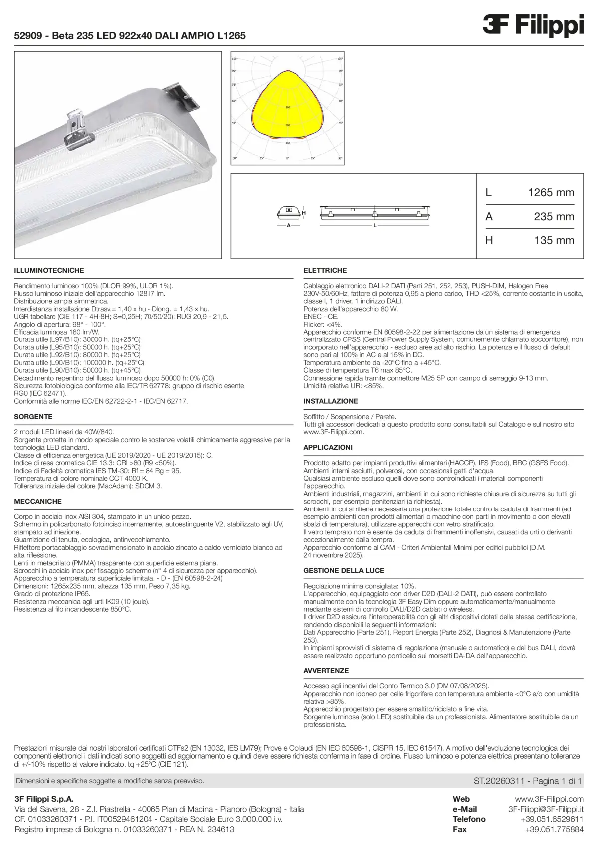 52909 - Beta 235 LED 922x40 DALI AMPIO L1265 - Datasheet - it