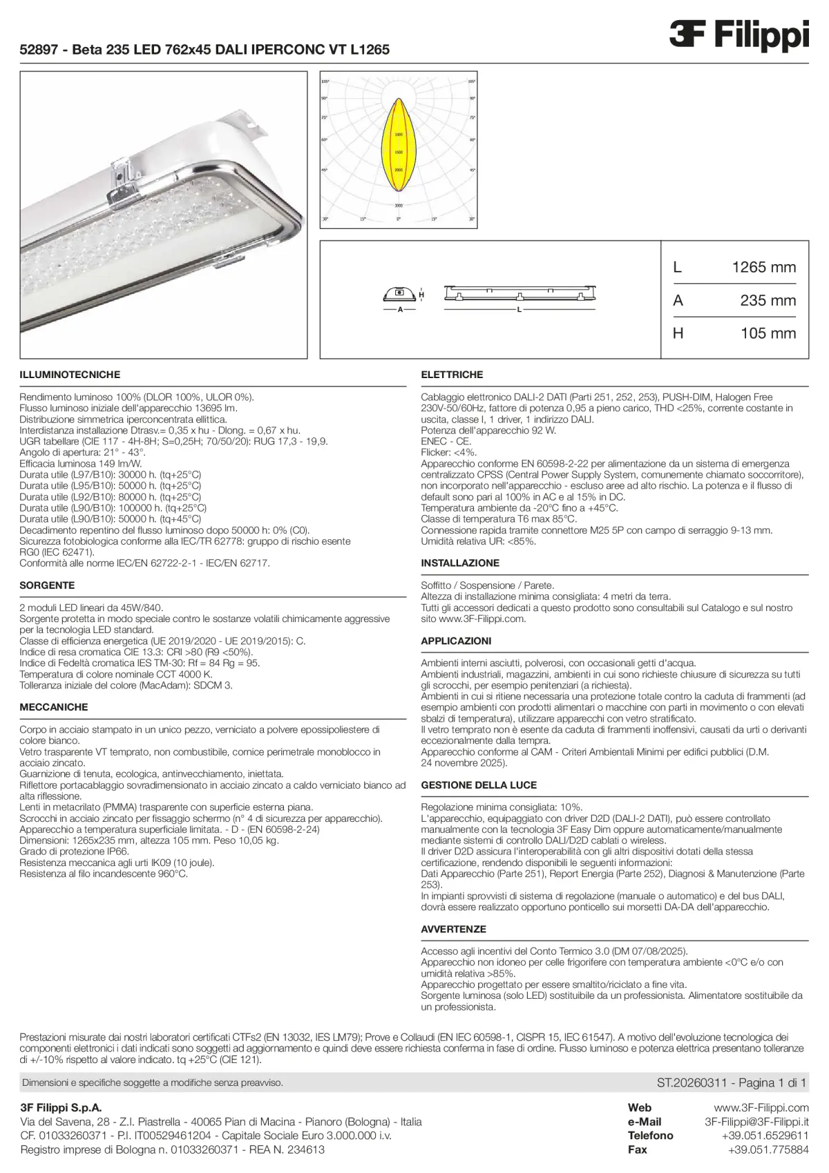 52897 - Beta 235 LED 762x45 DALI IPERCONC VT L1265 - Datasheet - it