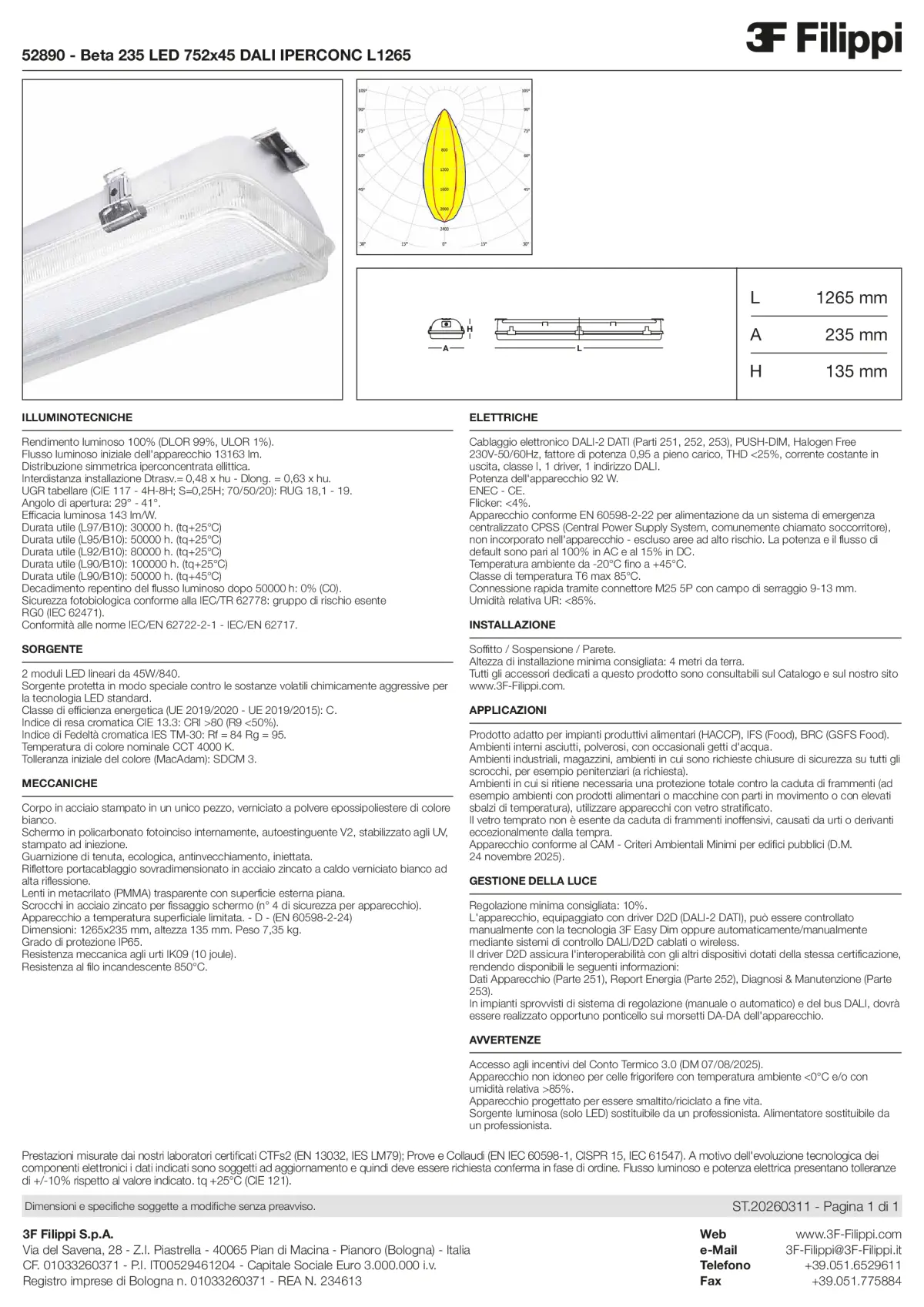 52890 - Beta 235 LED 752x45 DALI IPERCONC L1265 - Datasheet - it