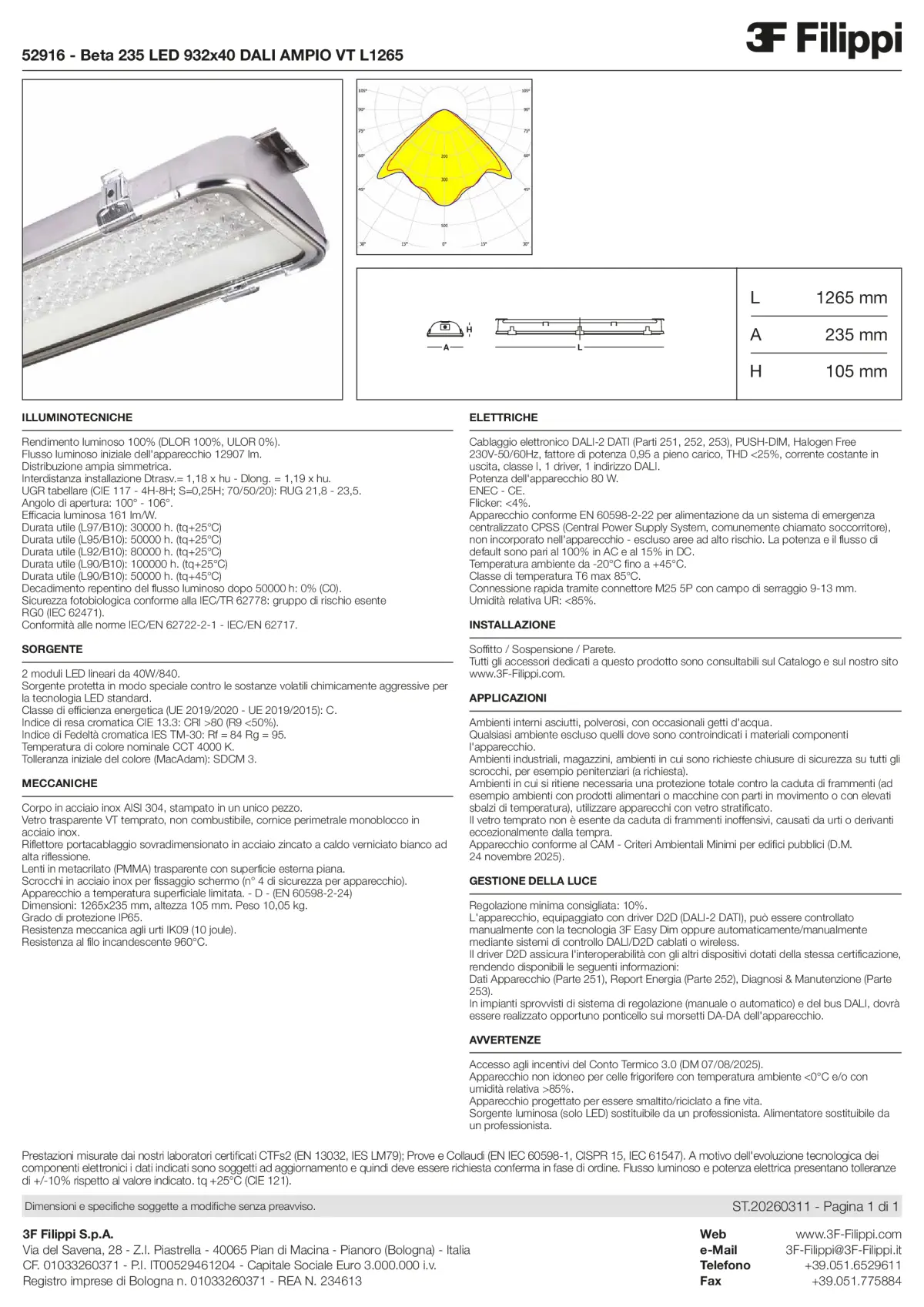 52916 - Beta 235 LED 932x40 DALI AMPIO VT L1265 - Datasheet - it