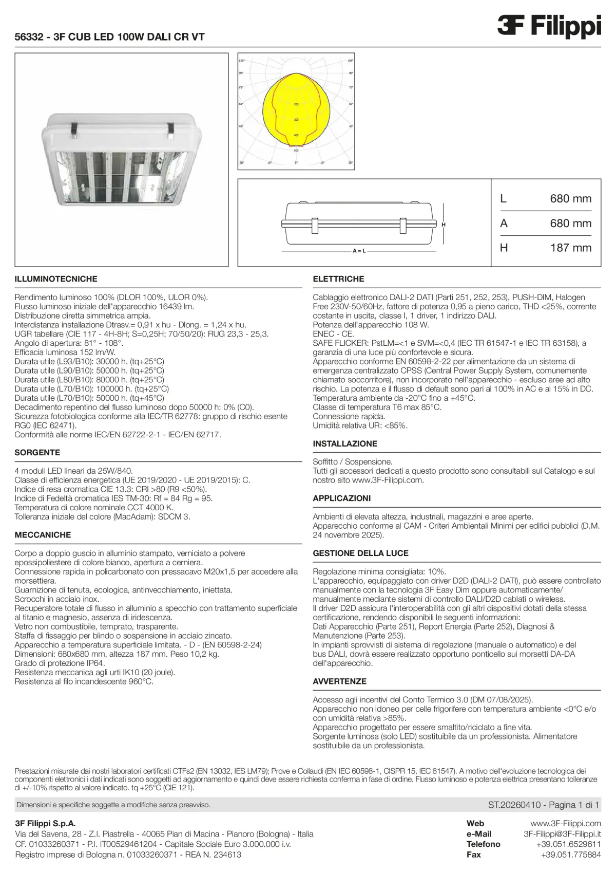 56332 - 3F CUB LED 100W DALI CR VT - Datasheet - it