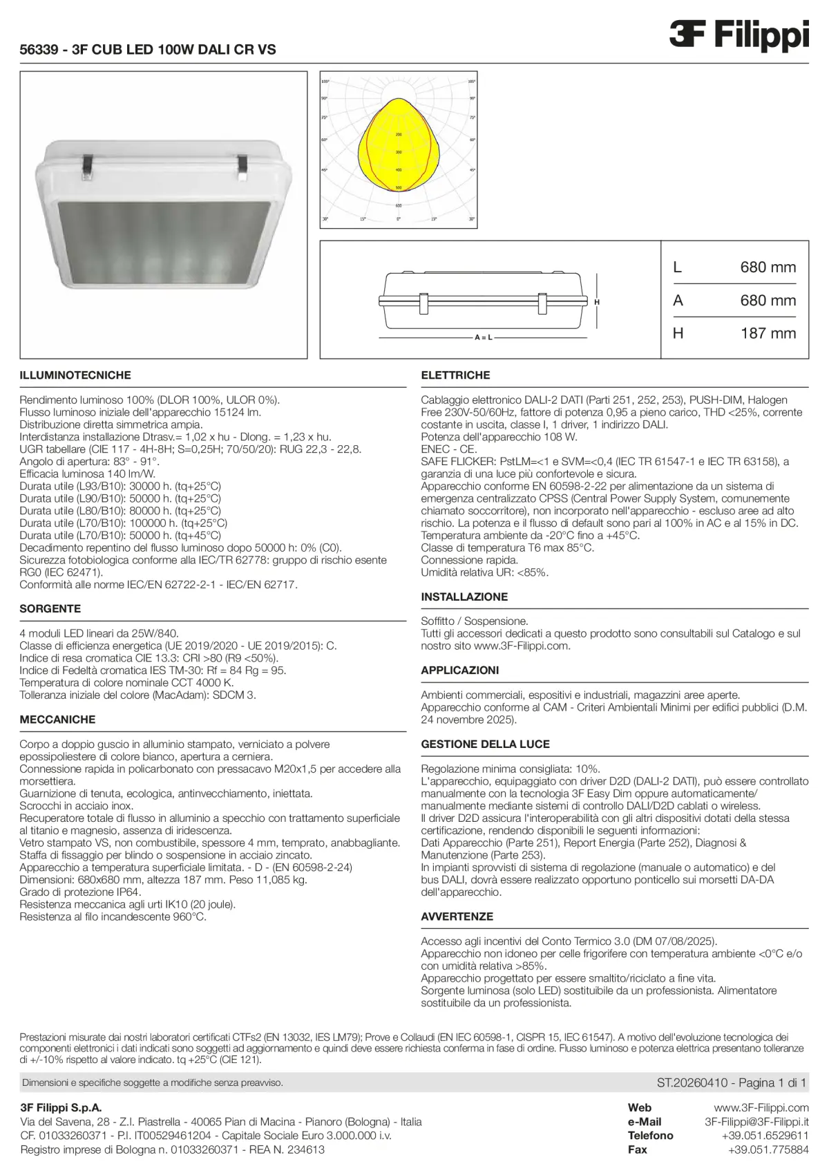 56339 - 3F CUB LED 100W DALI CR VS - Datasheet - it