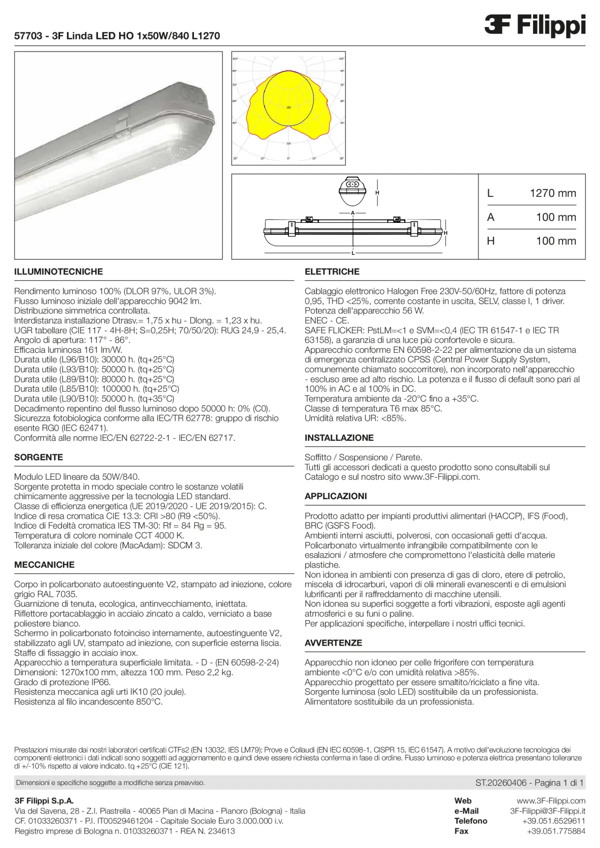 57703 - 3F Linda LED HO 1x50W-840 L1270 - Datasheet - it