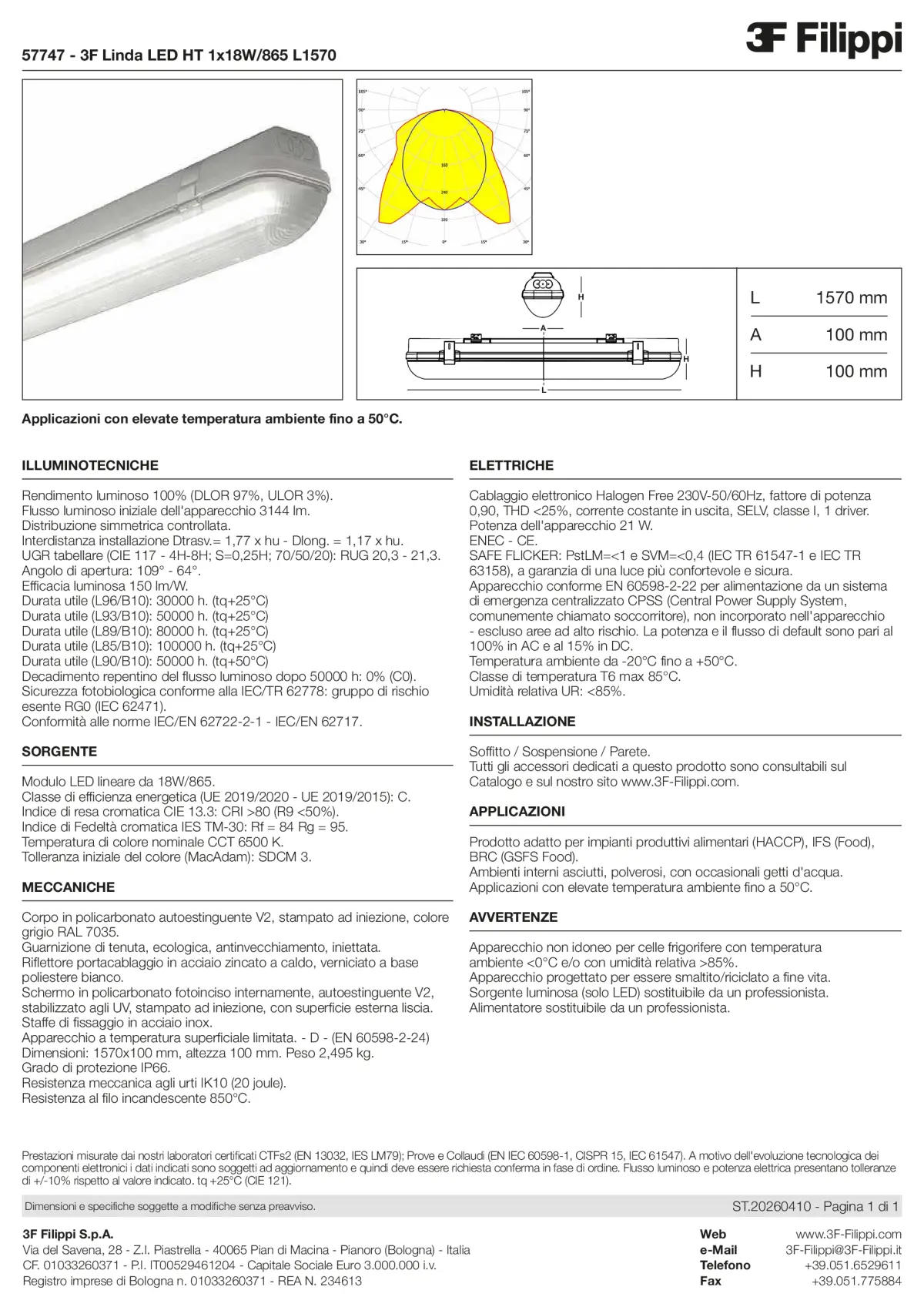 57747 - 3F Linda LED HT 1x18W-865 L1570 - Datasheet - it