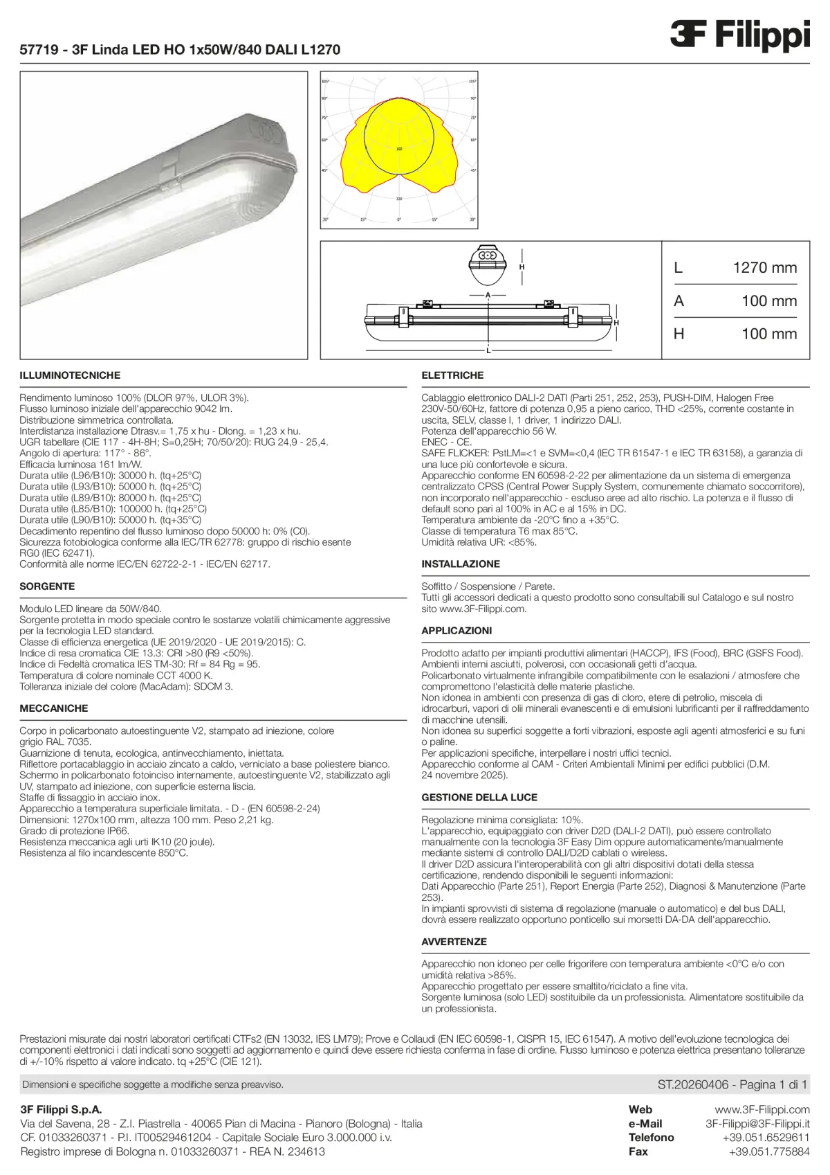 57719 - 3F Linda LED HO 1x50W-840 DALI L1270 - Datasheet - it