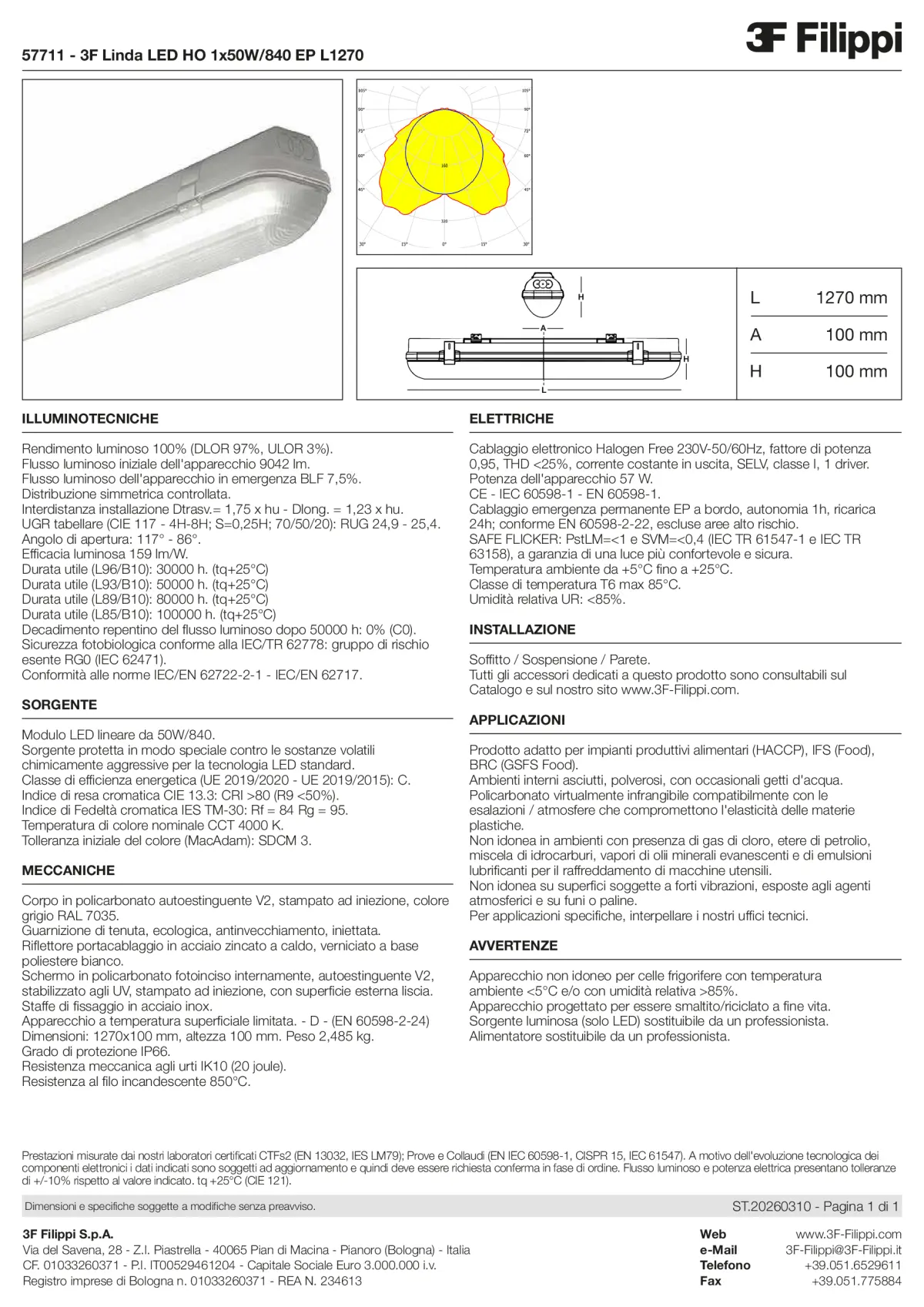 57711 - 3F Linda LED HO 1x50W-840 EP L1270 - Datasheet - it