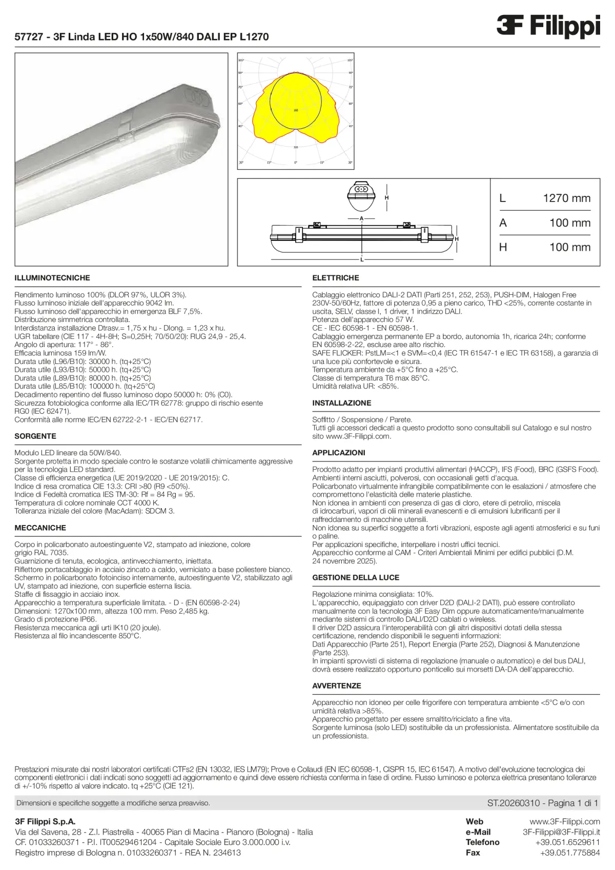 57727 - 3F Linda LED HO 1x50W-840 DALI EP L1270 - Datasheet - it