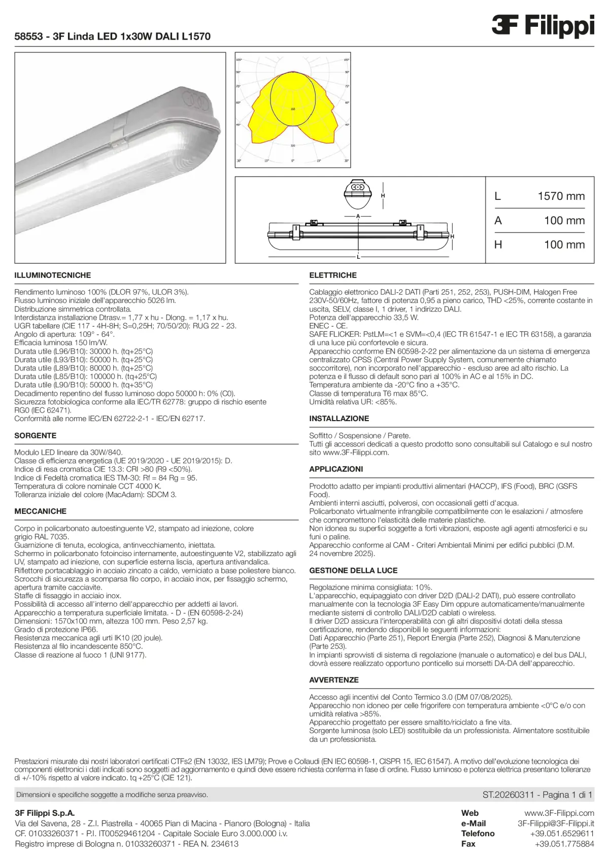 58553 - 3F Linda LED 1x30W DALI L1570 - Datasheet - it