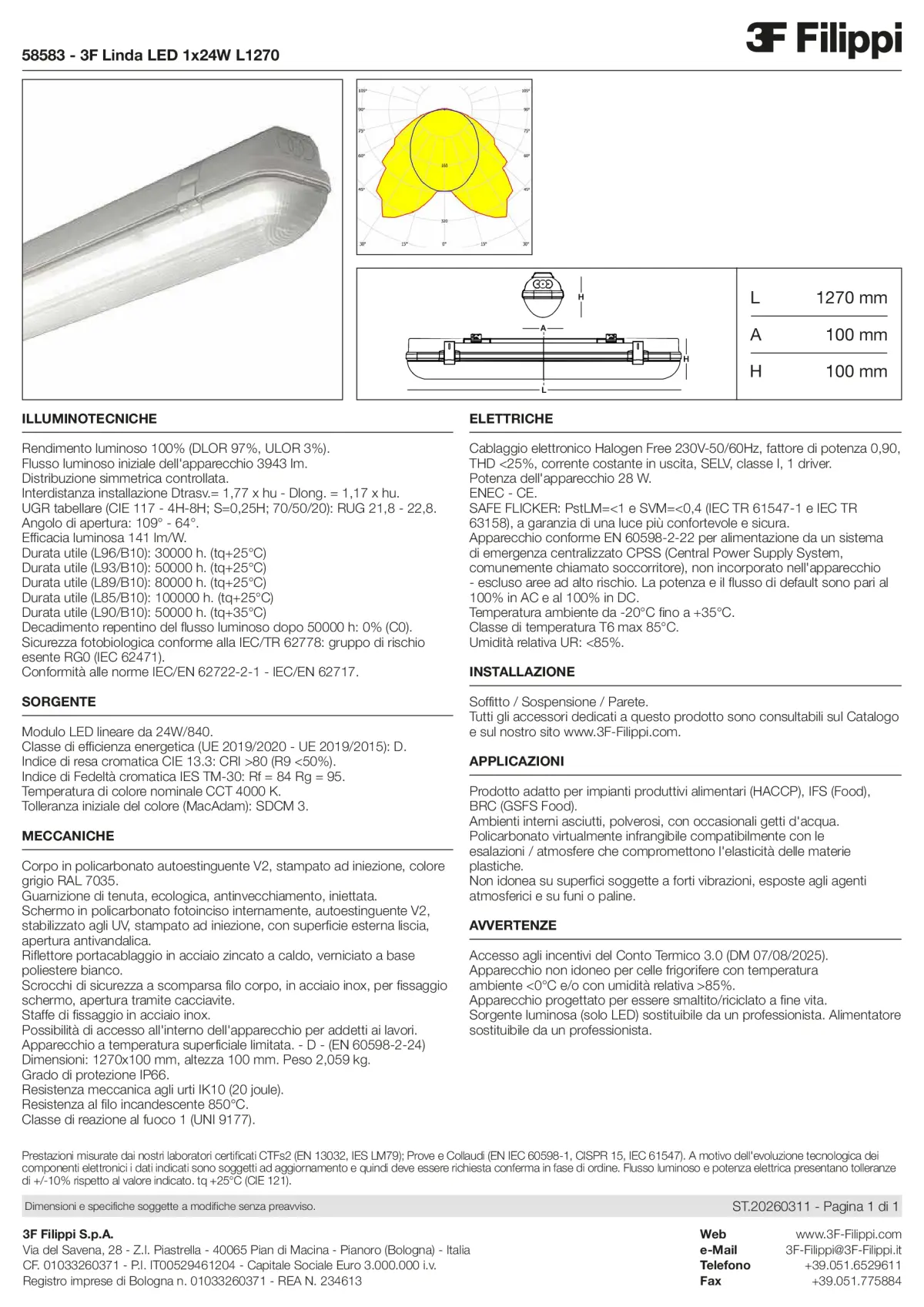 58583 - 3F Linda LED 1x24W L1270 - Datasheet - it