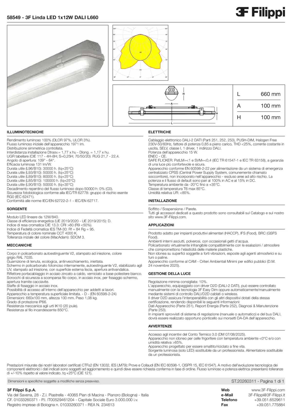 58549 - 3F Linda LED 1x12W DALI L660 - Datasheet - it