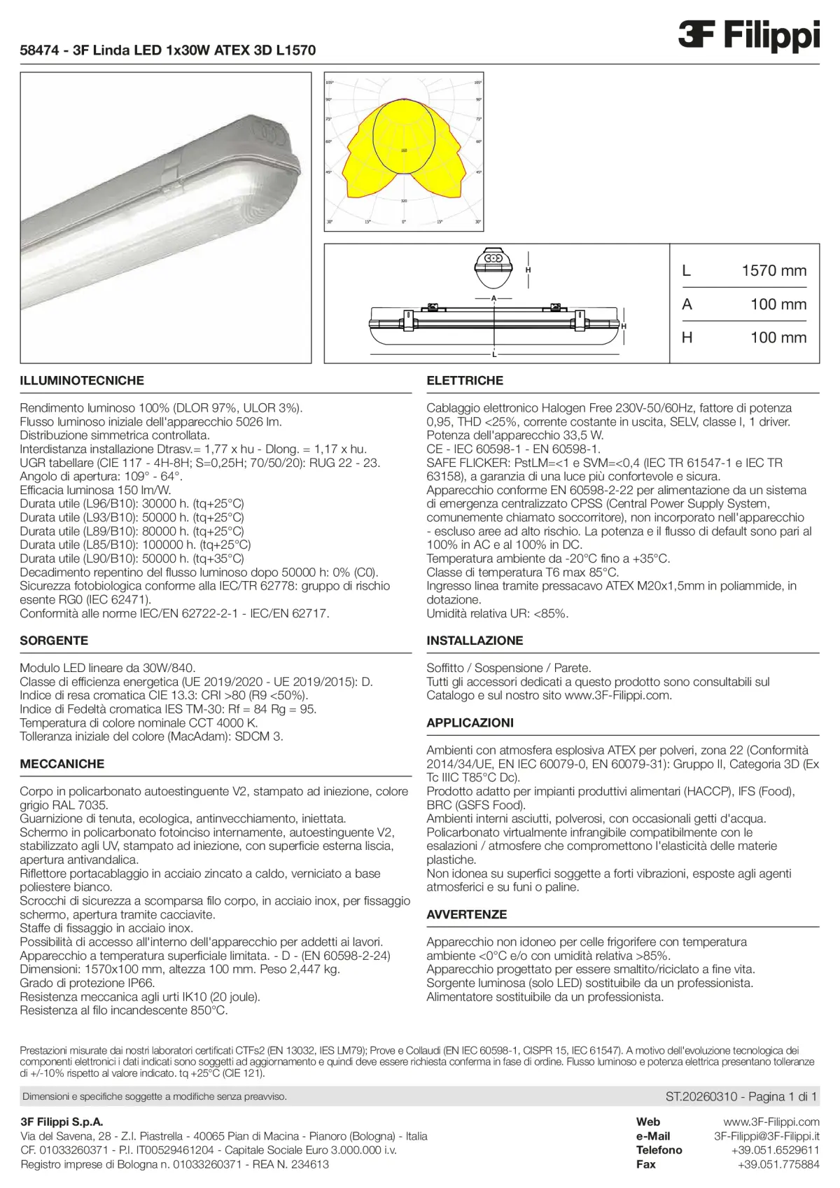 58474 - 3F Linda LED 1x30W ATEX 3D L1570 - Datasheet - it