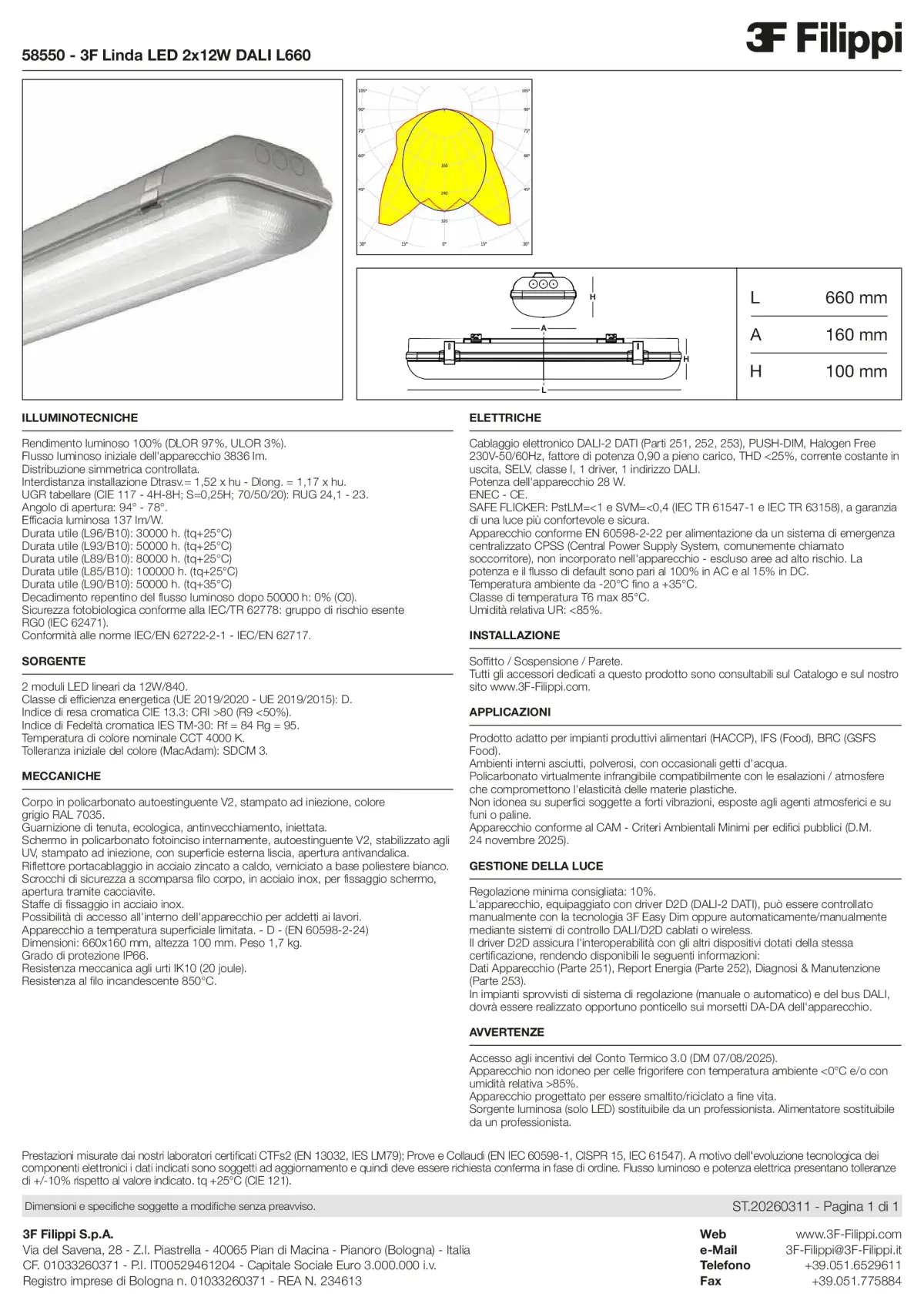 58550 - 3F Linda LED 2x12W DALI L660 - Datasheet - it