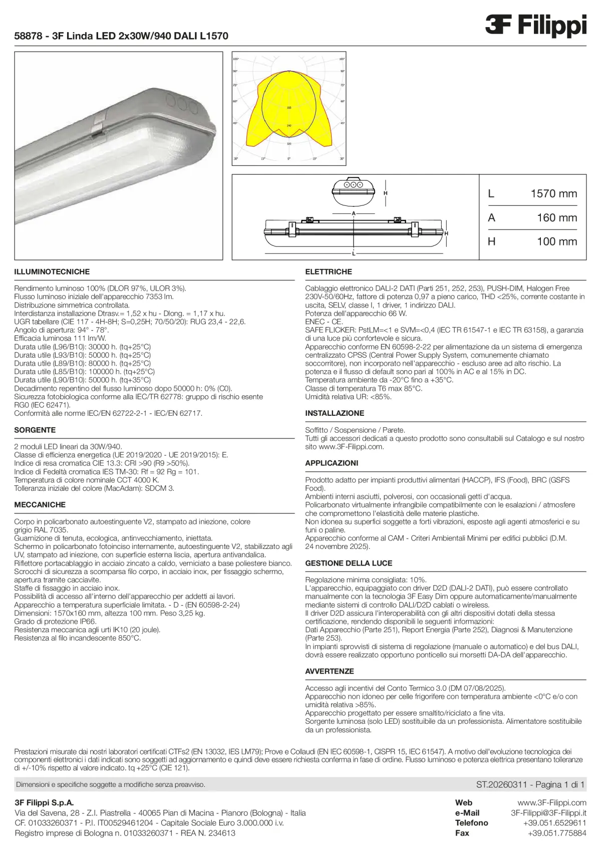 58878 - 3F Linda LED 2x30W-940 DALI L1570 - Datasheet - it