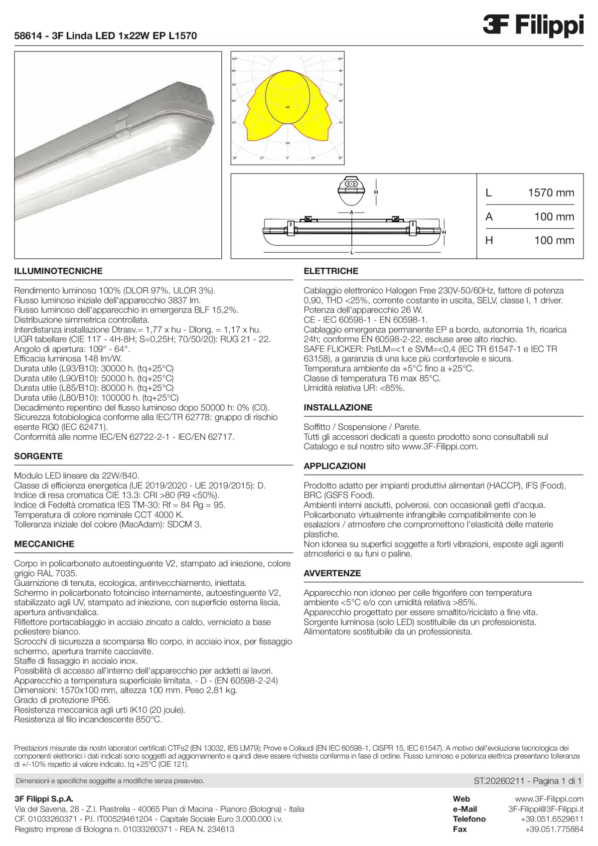 58614 - 3F Linda LED 1x22W EP L1570 - Datasheet - it