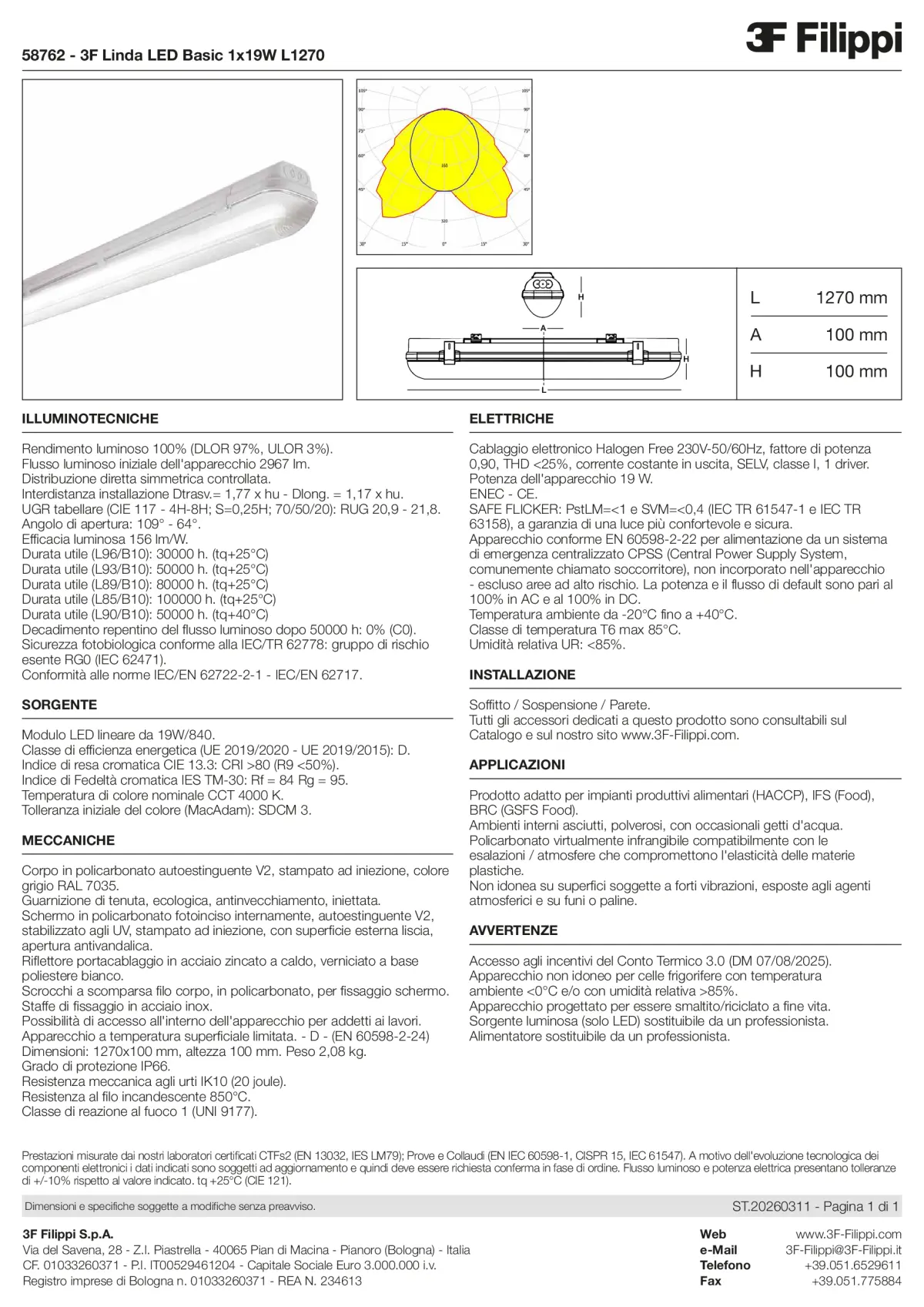 58762 - 3F Linda LED Basic 1x19W L1270 - Datasheet - it