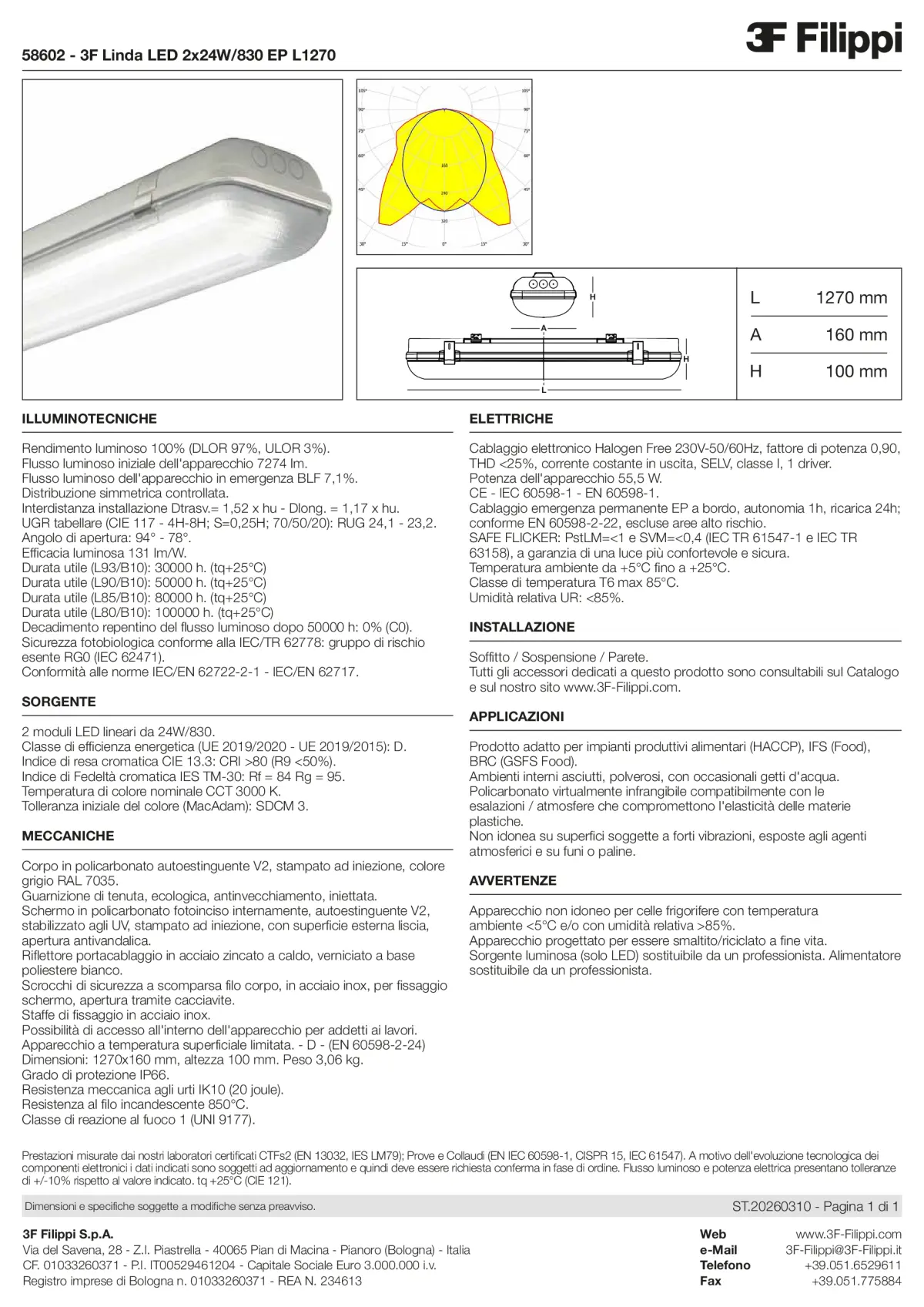 58602 - 3F Linda LED 2x24W-830 EP L1270 - Datasheet - it
