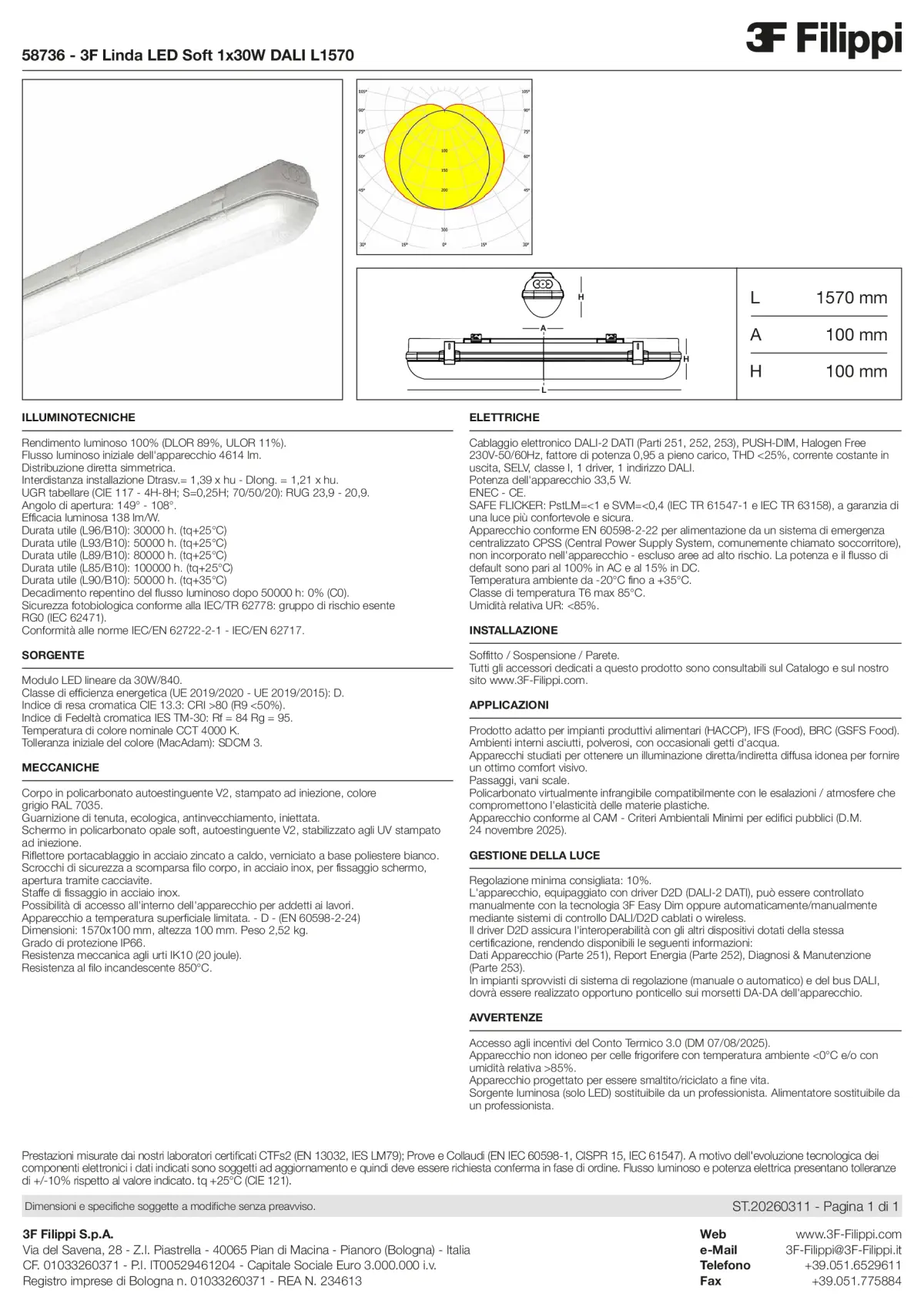 58736 - 3F Linda LED Soft 1x30W DALI L1570 - Datasheet - it