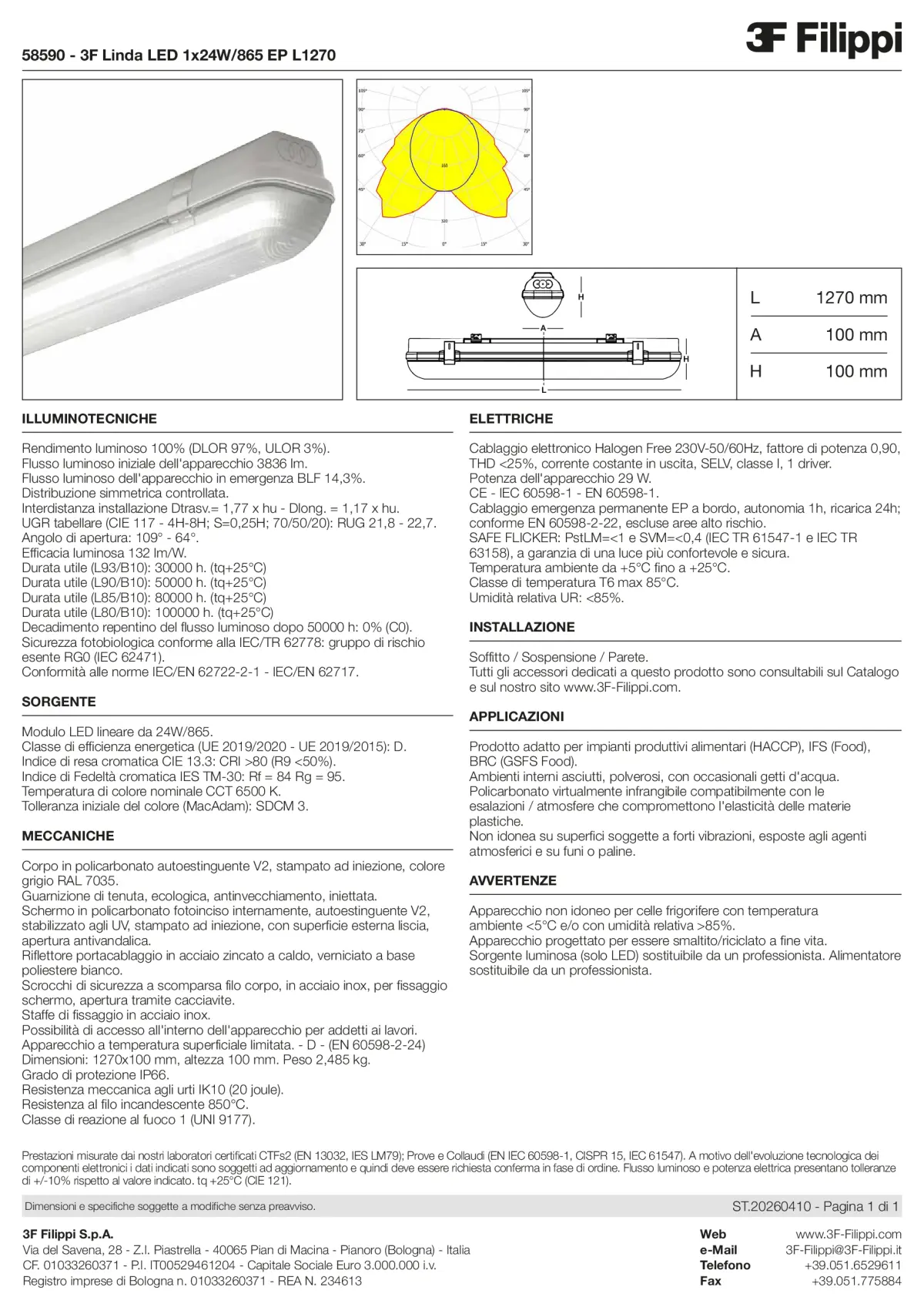 58590 - 3F Linda LED 1x24W-865 EP L1270 - Datasheet - it