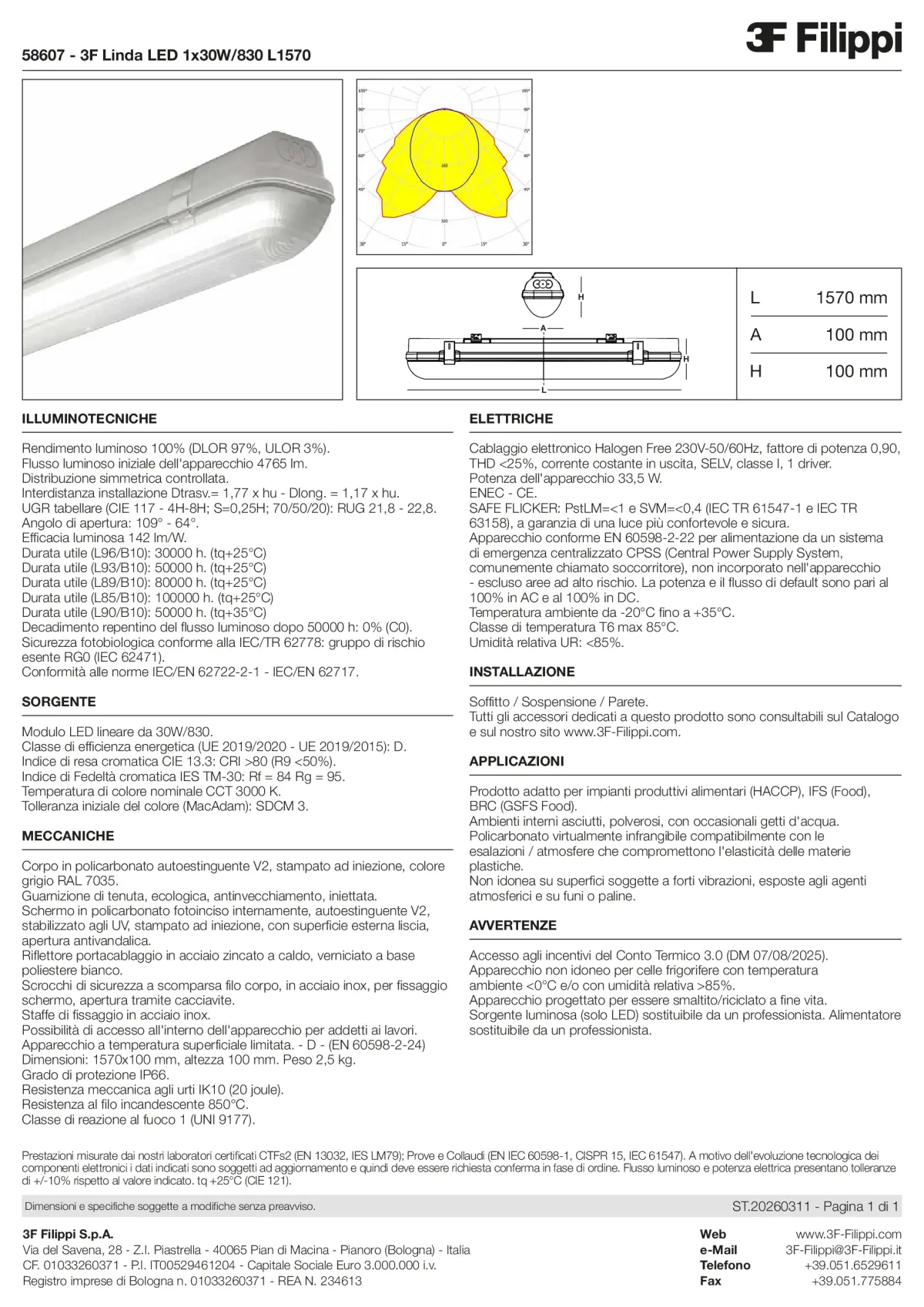 58607 - 3F Linda LED 1x30W-830 L1570 - Datasheet - it