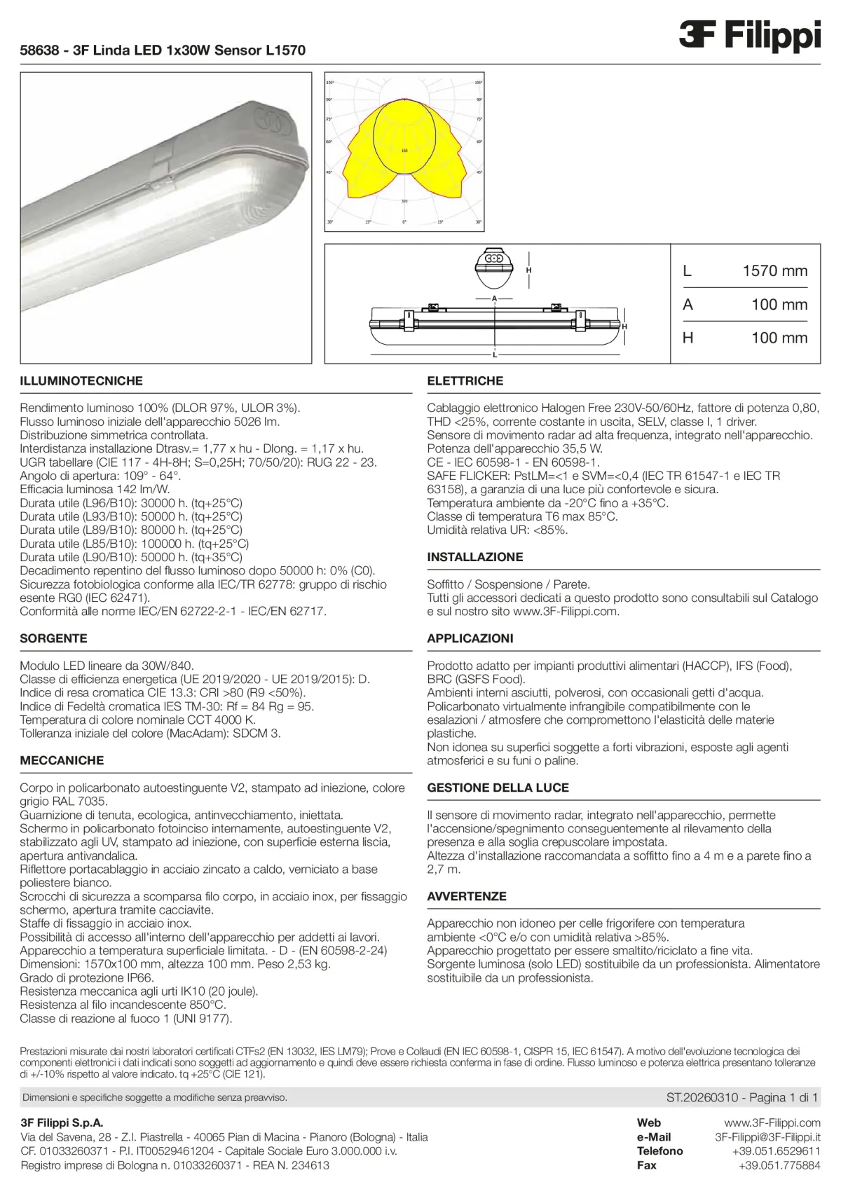 58638 - 3F Linda LED 1x30W Sensor L1570 - Datasheet - it