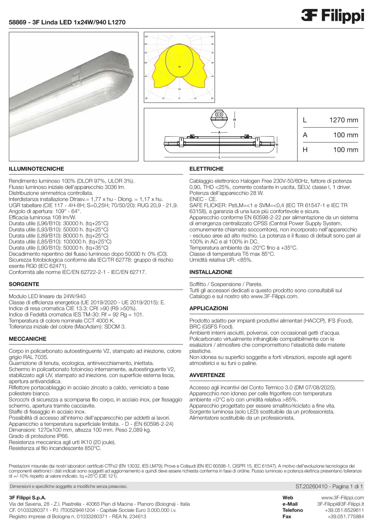 58869 - 3F Linda LED 1x24W-940 L1270 - Datasheet - it