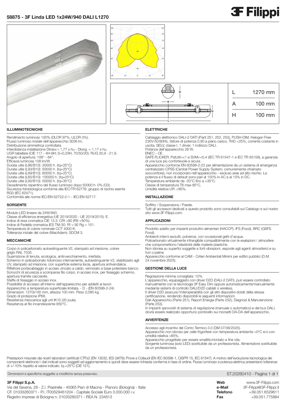 58875 - 3F Linda LED 1x24W-940 DALI L1270 - Datasheet - it
